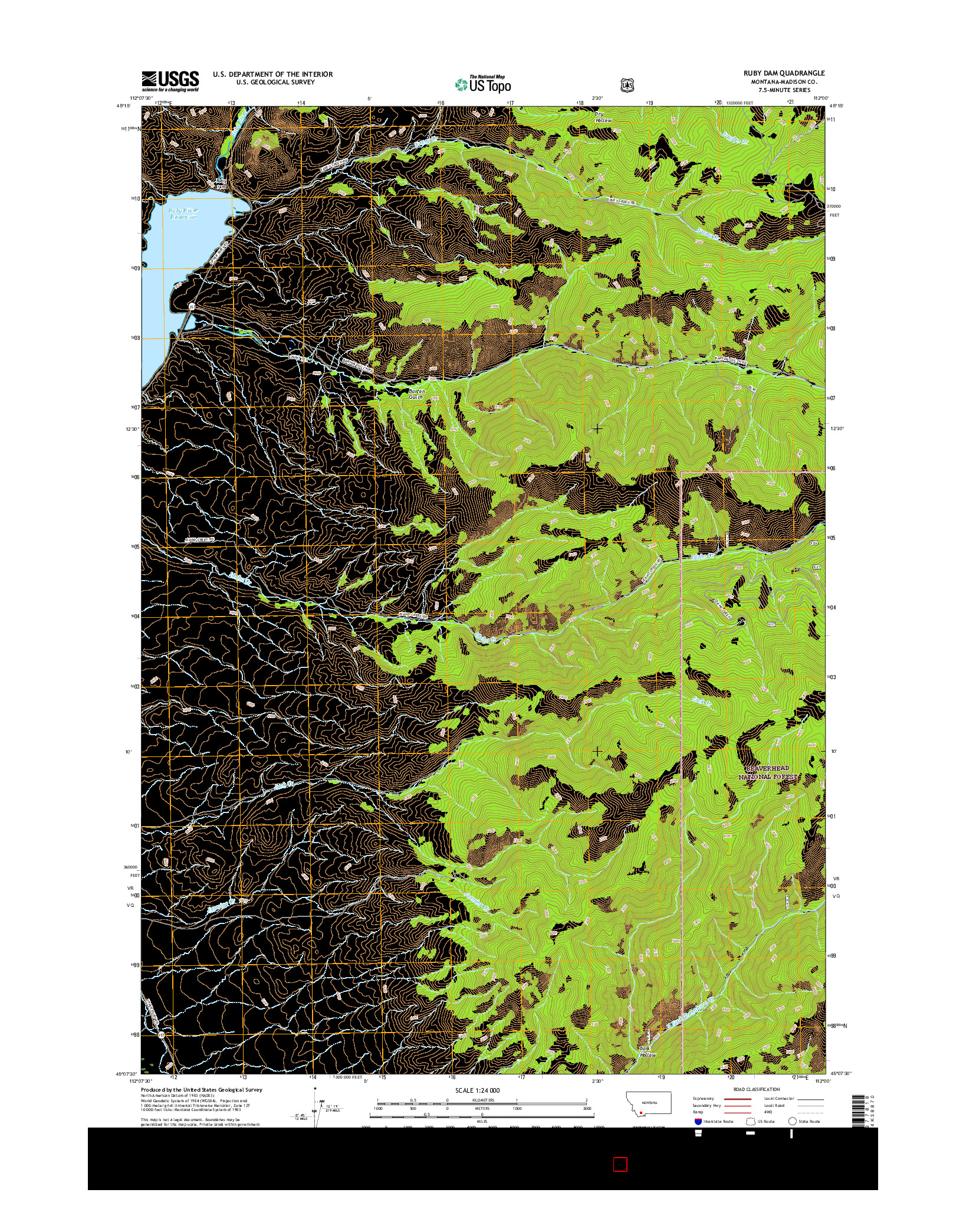 USGS US TOPO 7.5-MINUTE MAP FOR RUBY DAM, MT 2017