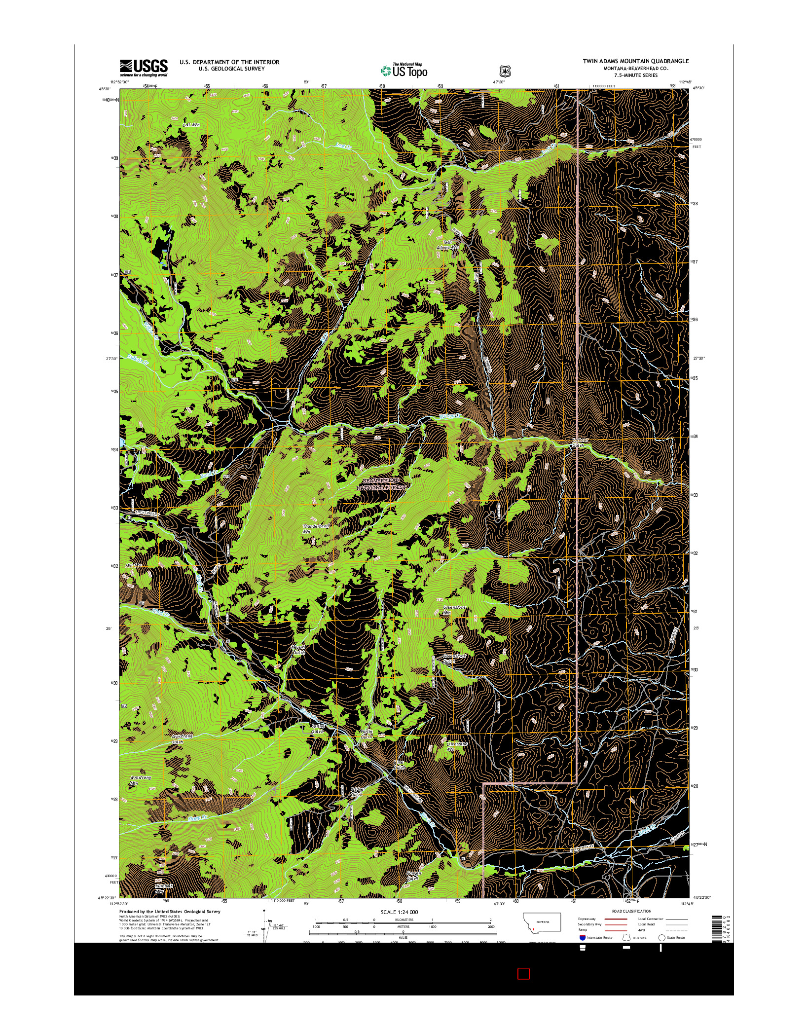 USGS US TOPO 7.5-MINUTE MAP FOR TWIN ADAMS MOUNTAIN, MT 2017