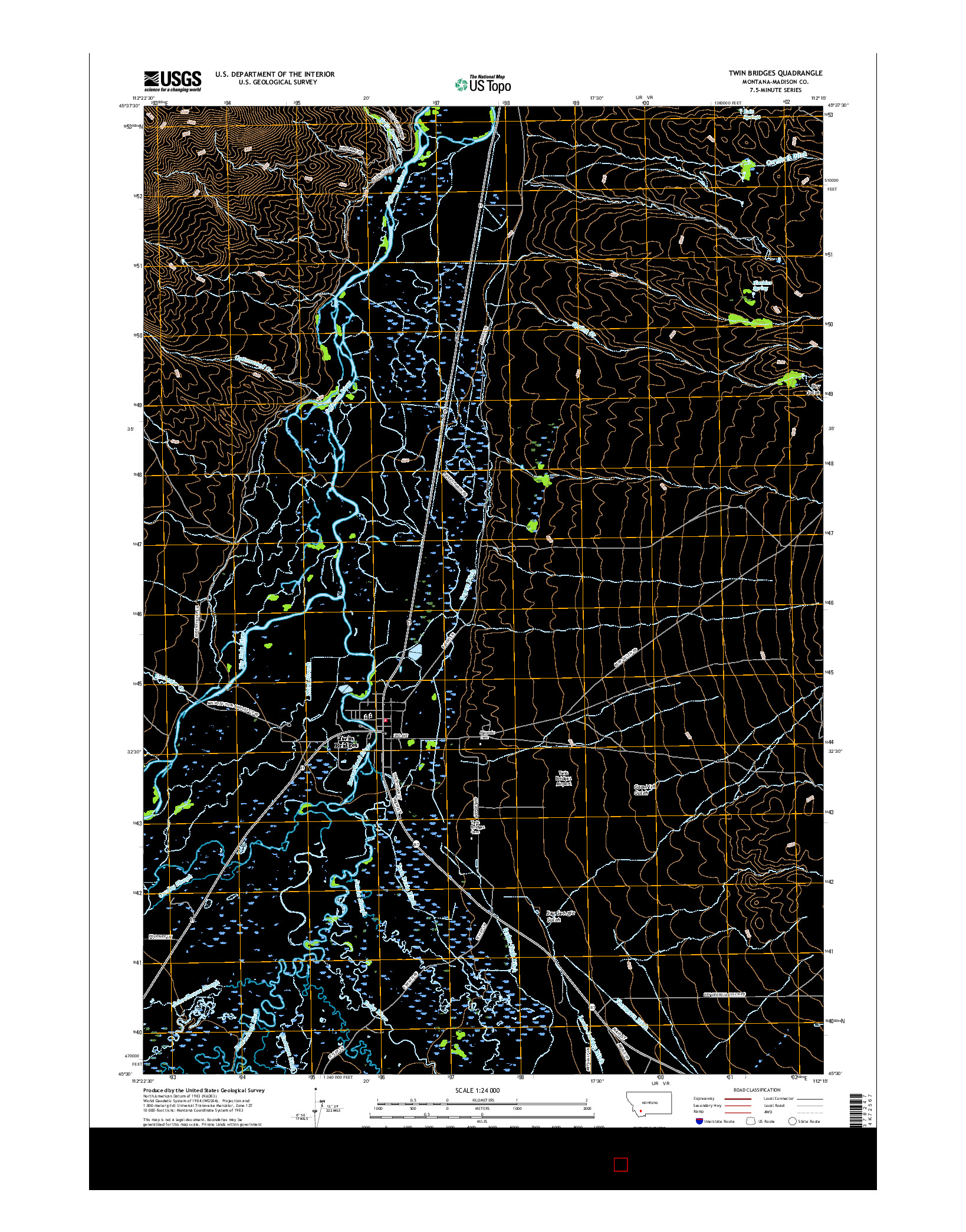 USGS US TOPO 7.5-MINUTE MAP FOR TWIN BRIDGES, MT 2017