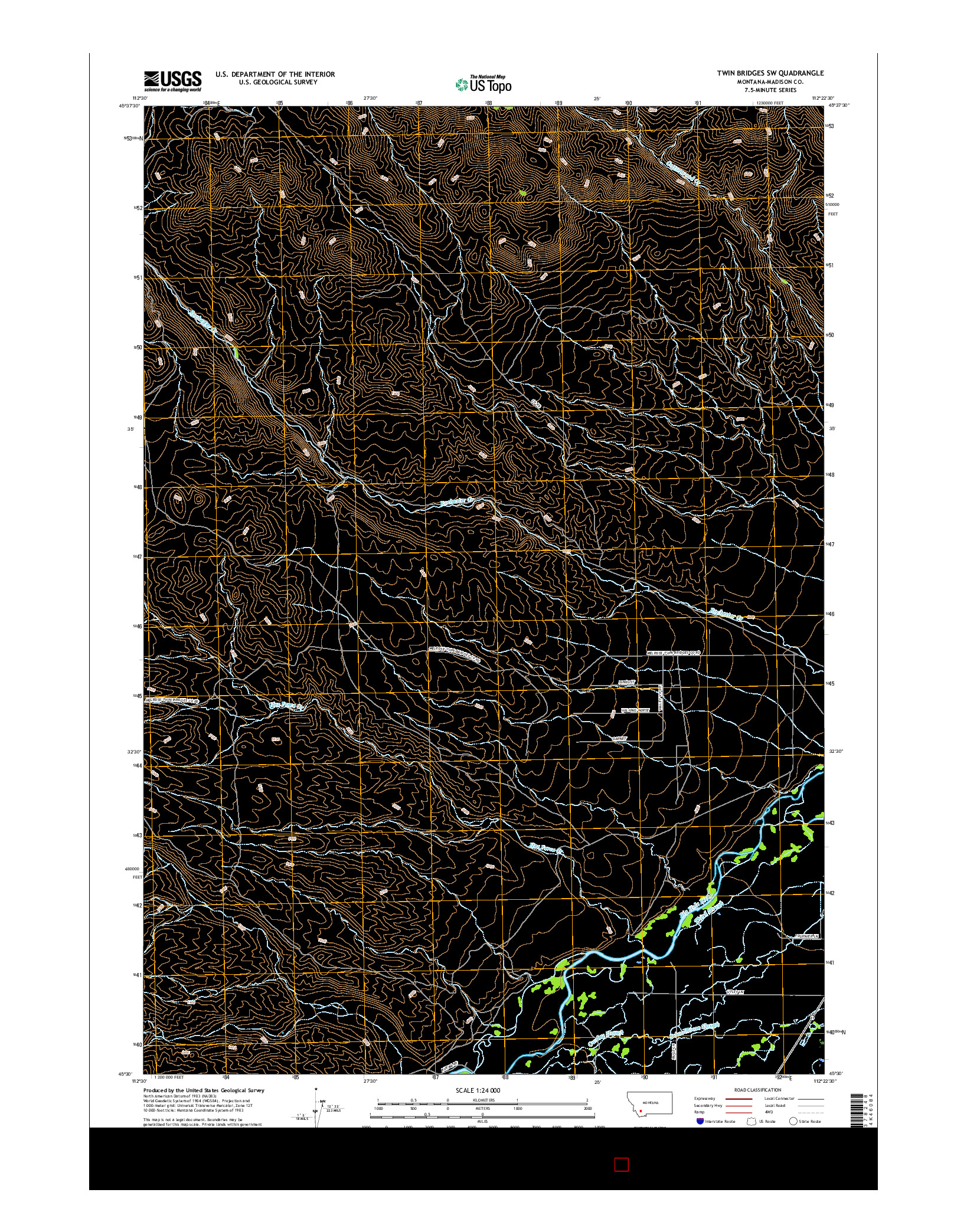 USGS US TOPO 7.5-MINUTE MAP FOR TWIN BRIDGES SW, MT 2017