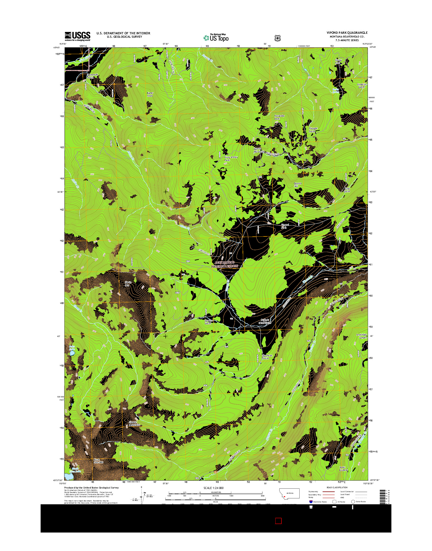 USGS US TOPO 7.5-MINUTE MAP FOR VIPOND PARK, MT 2017