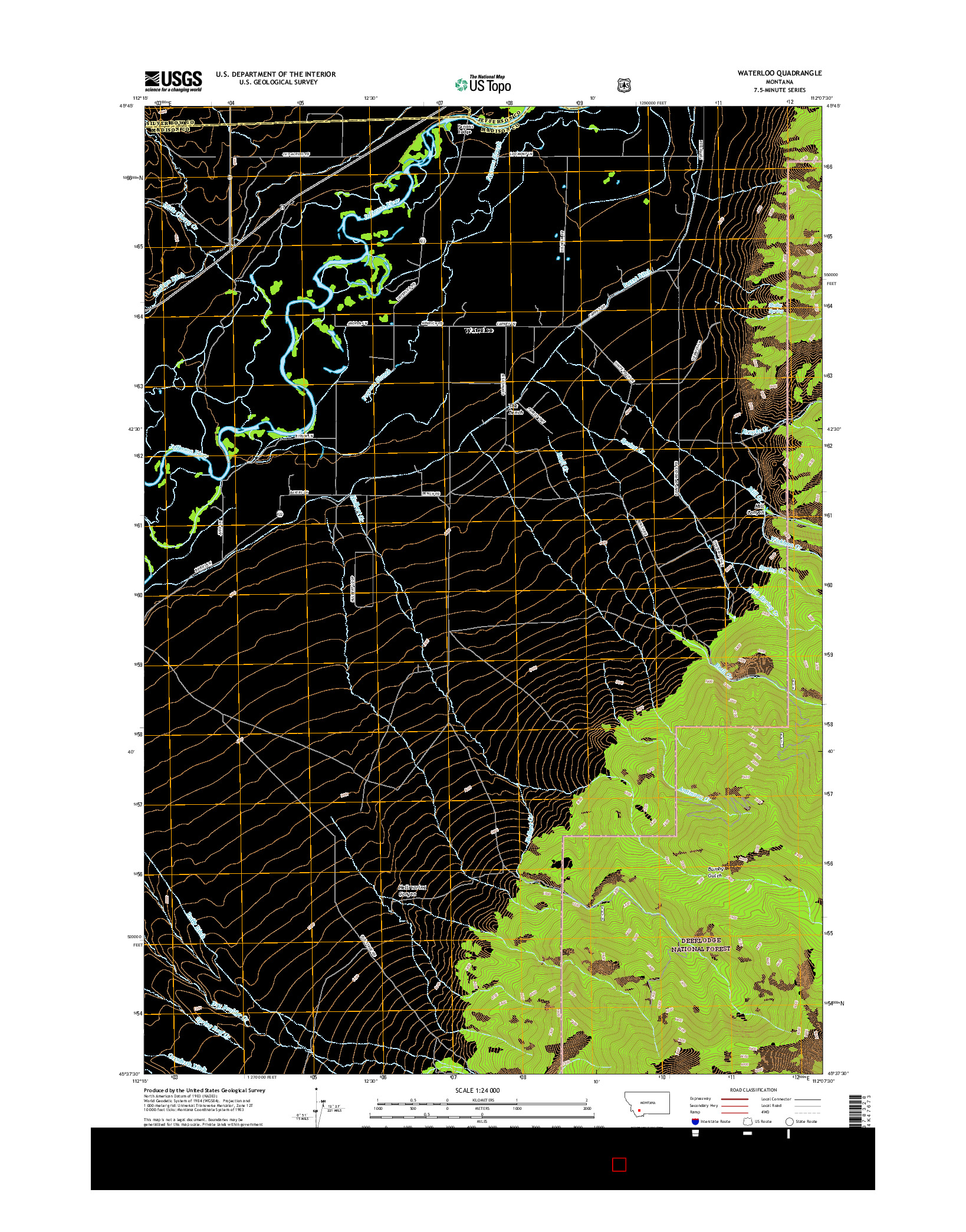 USGS US TOPO 7.5-MINUTE MAP FOR WATERLOO, MT 2017
