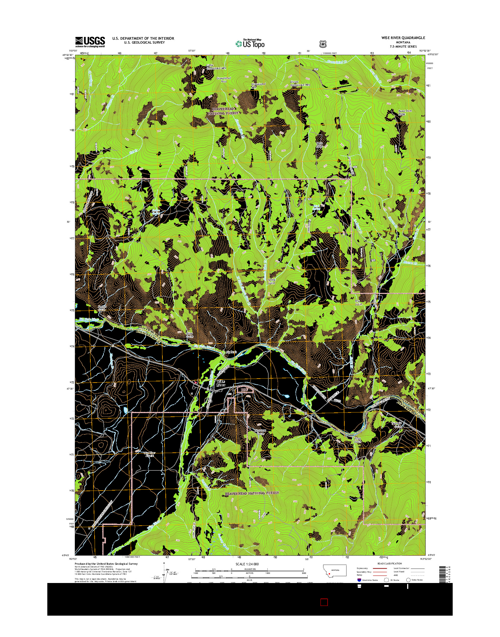 USGS US TOPO 7.5-MINUTE MAP FOR WISE RIVER, MT 2017