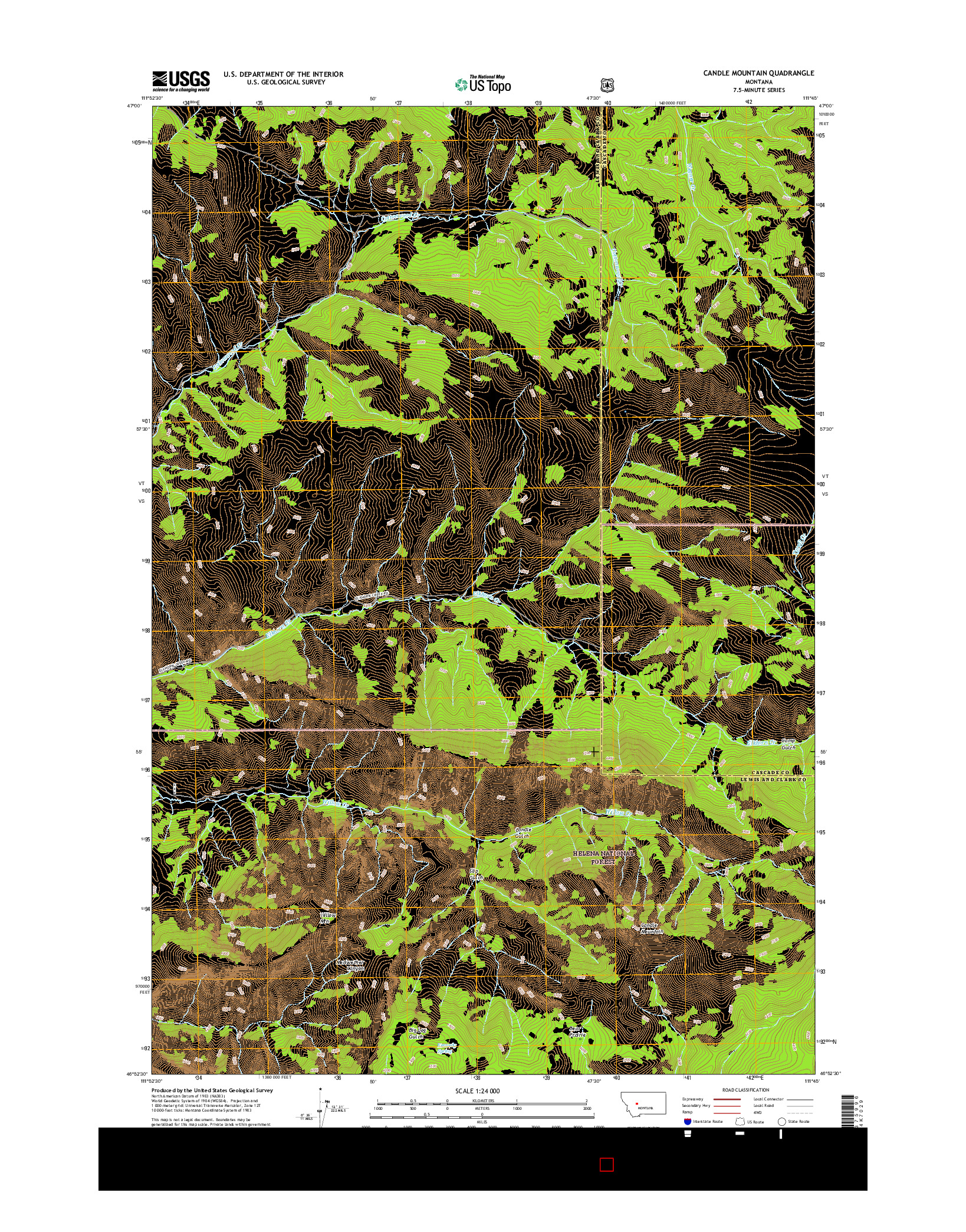 USGS US TOPO 7.5-MINUTE MAP FOR CANDLE MOUNTAIN, MT 2017