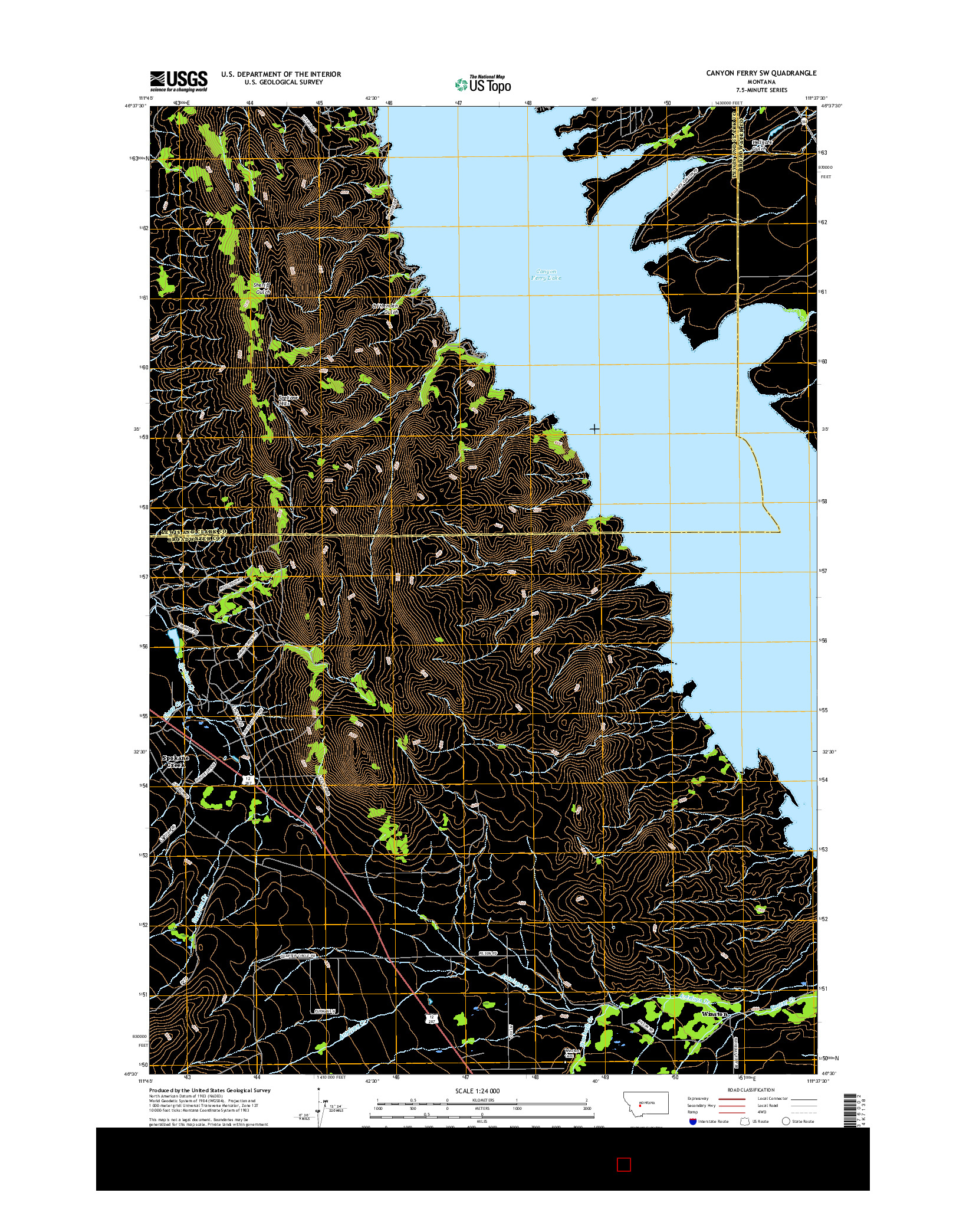 USGS US TOPO 7.5-MINUTE MAP FOR CANYON FERRY SW, MT 2017