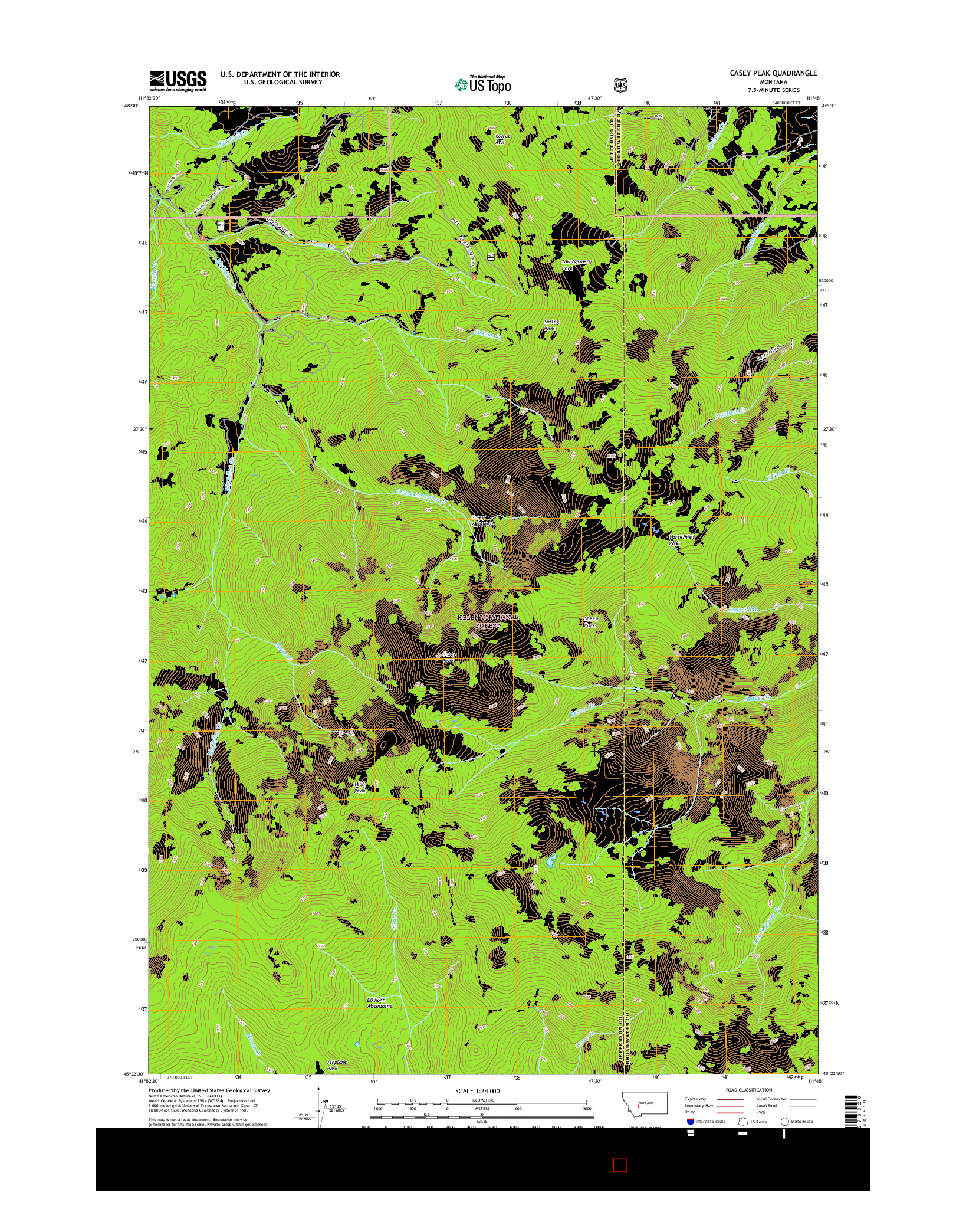 USGS US TOPO 7.5-MINUTE MAP FOR CASEY PEAK, MT 2017