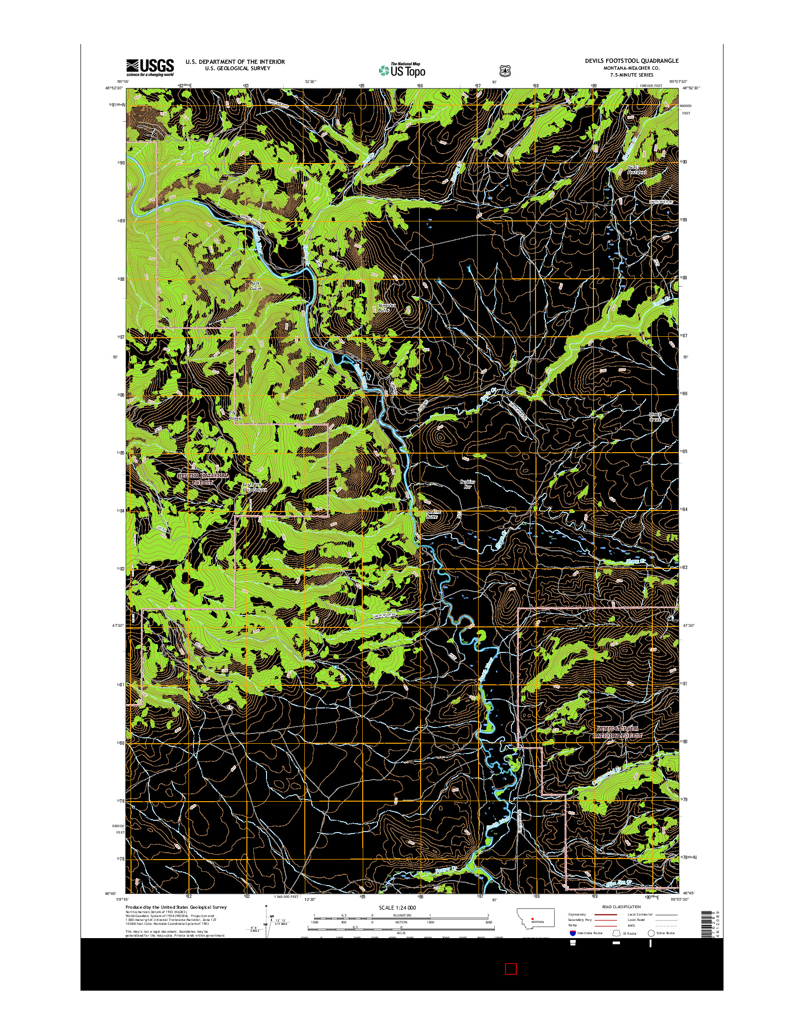USGS US TOPO 7.5-MINUTE MAP FOR DEVILS FOOTSTOOL, MT 2017