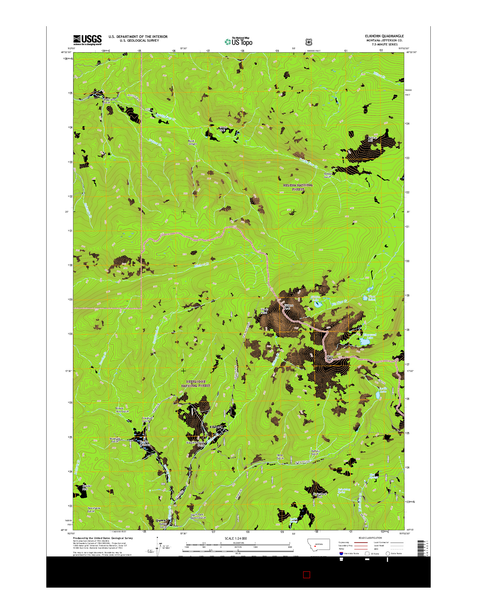 USGS US TOPO 7.5-MINUTE MAP FOR ELKHORN, MT 2017