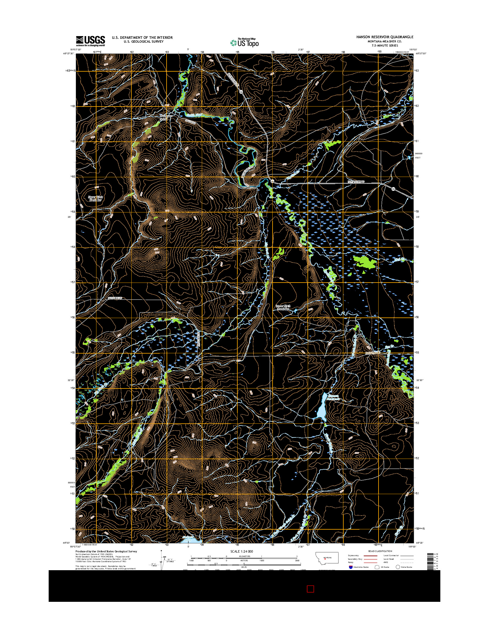 USGS US TOPO 7.5-MINUTE MAP FOR HANSON RESERVOIR, MT 2017
