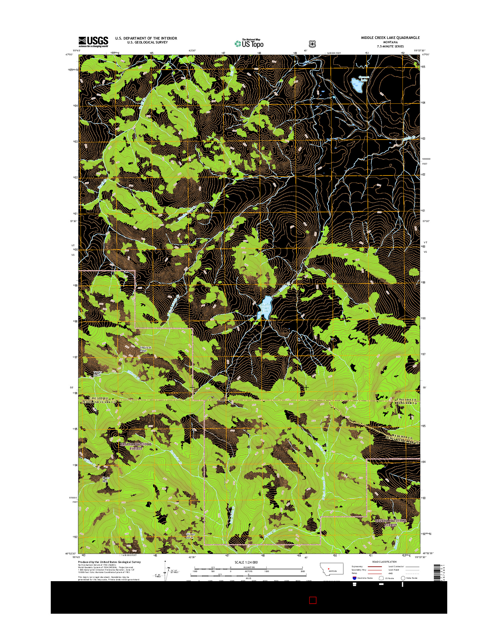 USGS US TOPO 7.5-MINUTE MAP FOR MIDDLE CREEK LAKE, MT 2017