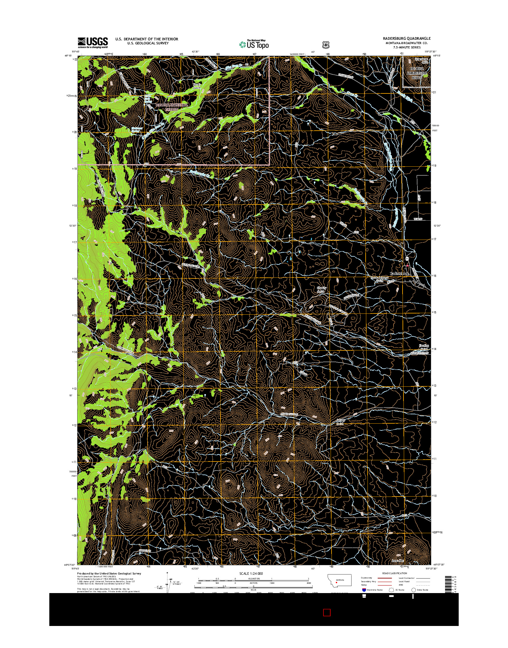 USGS US TOPO 7.5-MINUTE MAP FOR RADERSBURG, MT 2017