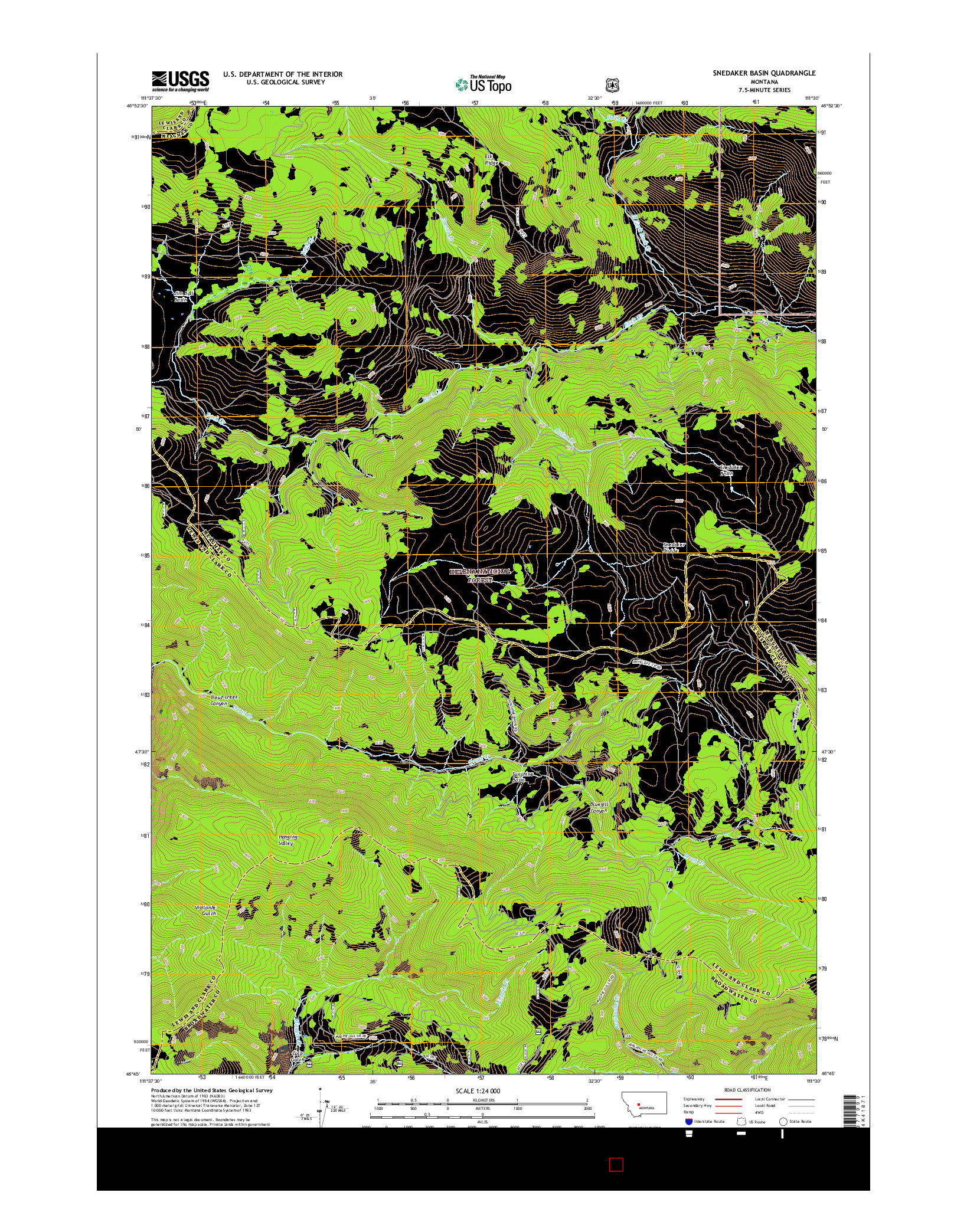 USGS US TOPO 7.5-MINUTE MAP FOR SNEDAKER BASIN, MT 2017