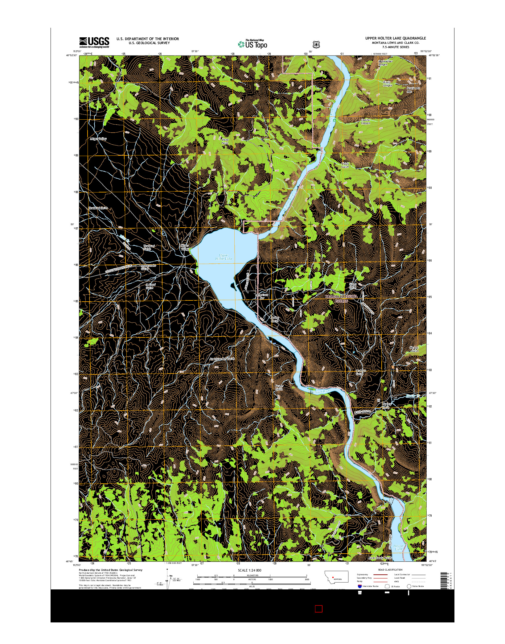 USGS US TOPO 7.5-MINUTE MAP FOR UPPER HOLTER LAKE, MT 2017