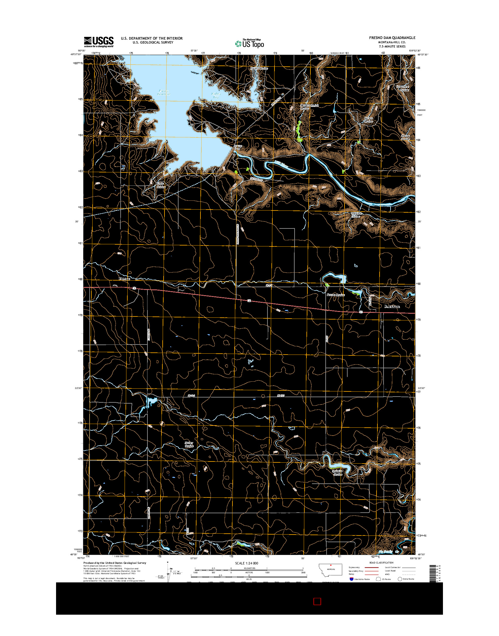 USGS US TOPO 7.5-MINUTE MAP FOR FRESNO DAM, MT 2017