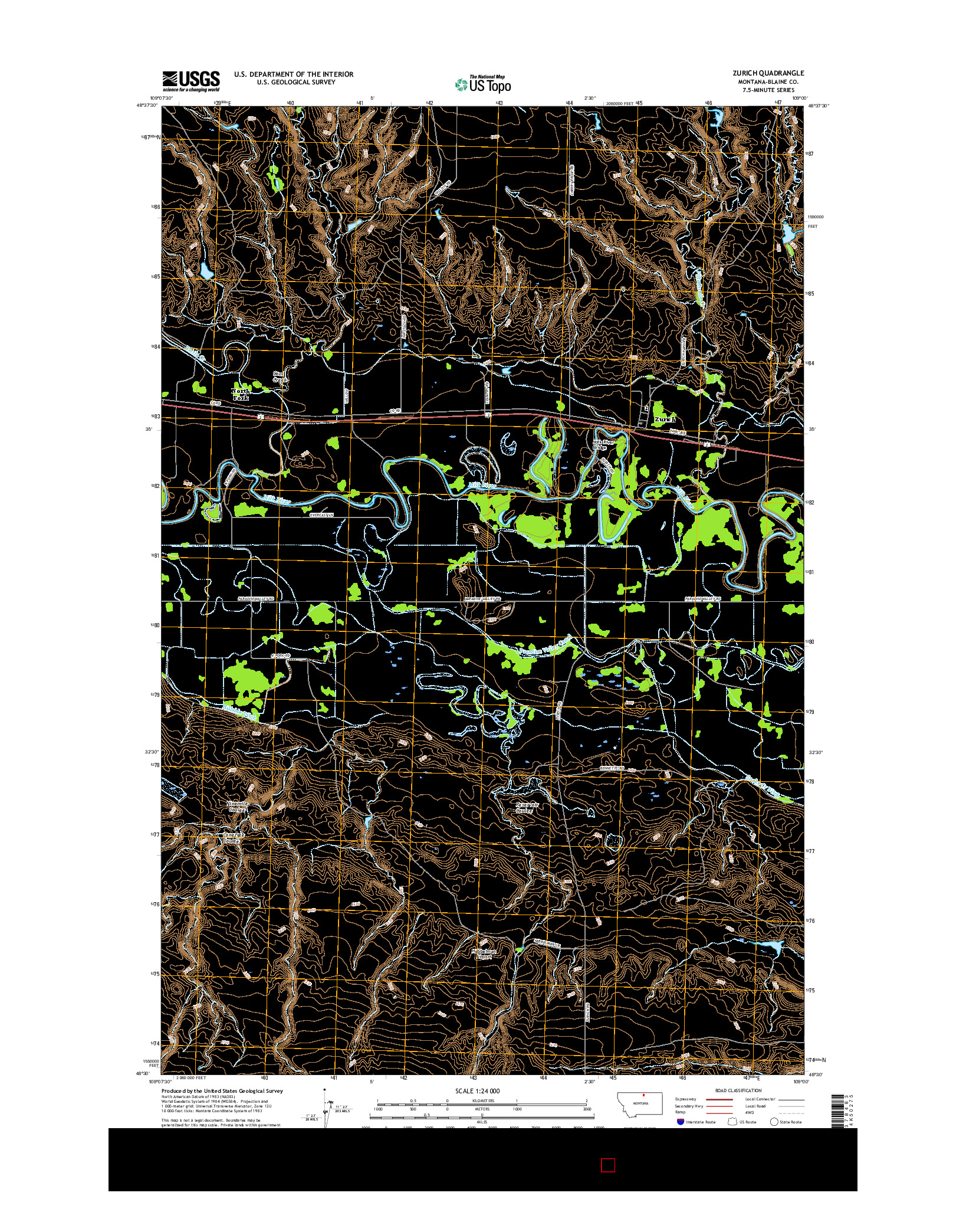 USGS US TOPO 7.5-MINUTE MAP FOR ZURICH, MT 2017