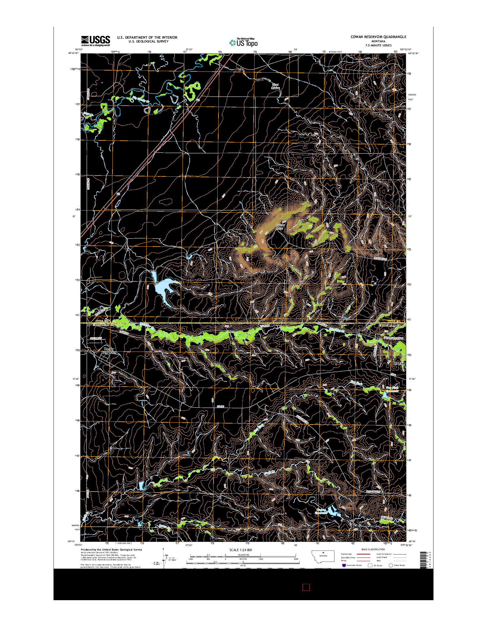 USGS US TOPO 7.5-MINUTE MAP FOR COWAN RESERVOIR, MT 2017