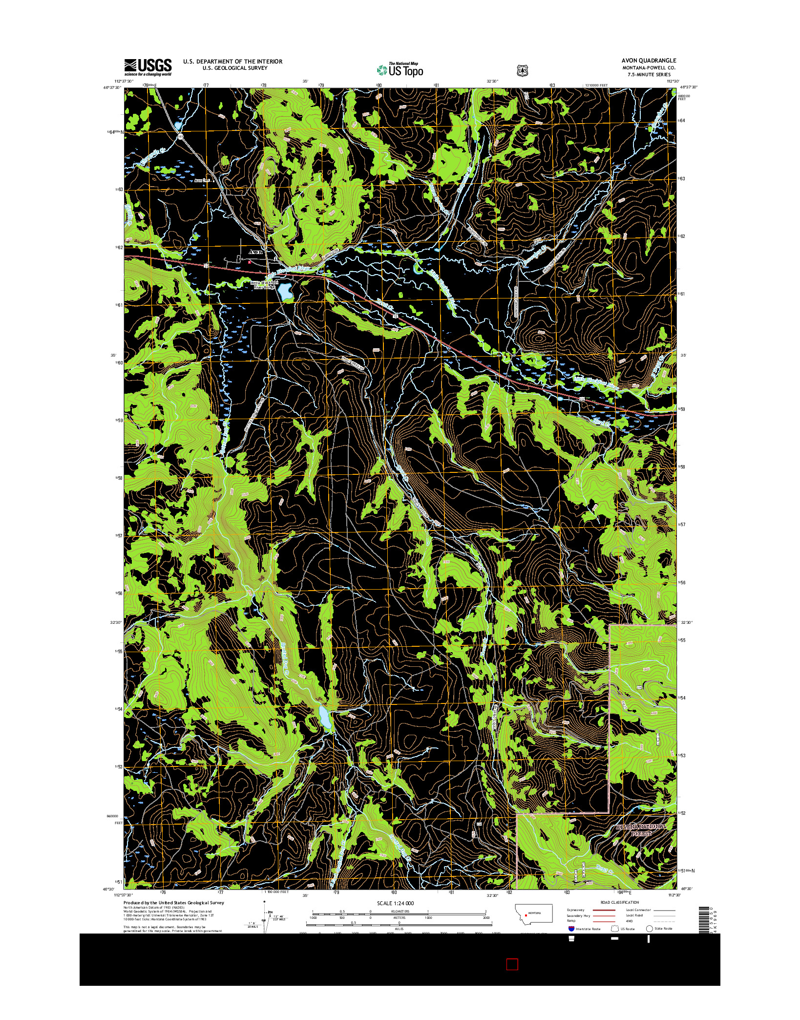 USGS US TOPO 7.5-MINUTE MAP FOR AVON, MT 2017