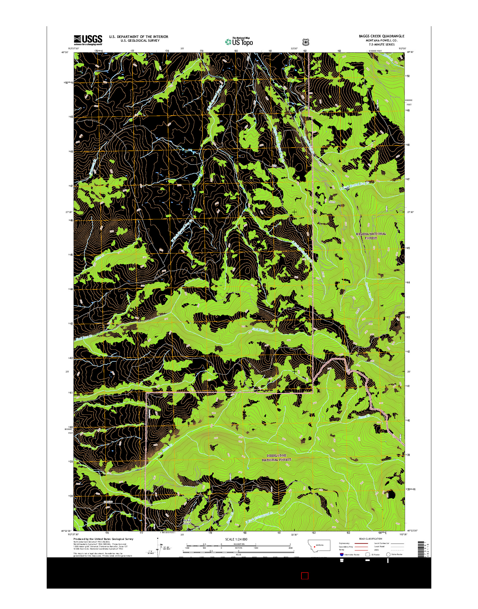 USGS US TOPO 7.5-MINUTE MAP FOR BAGGS CREEK, MT 2017