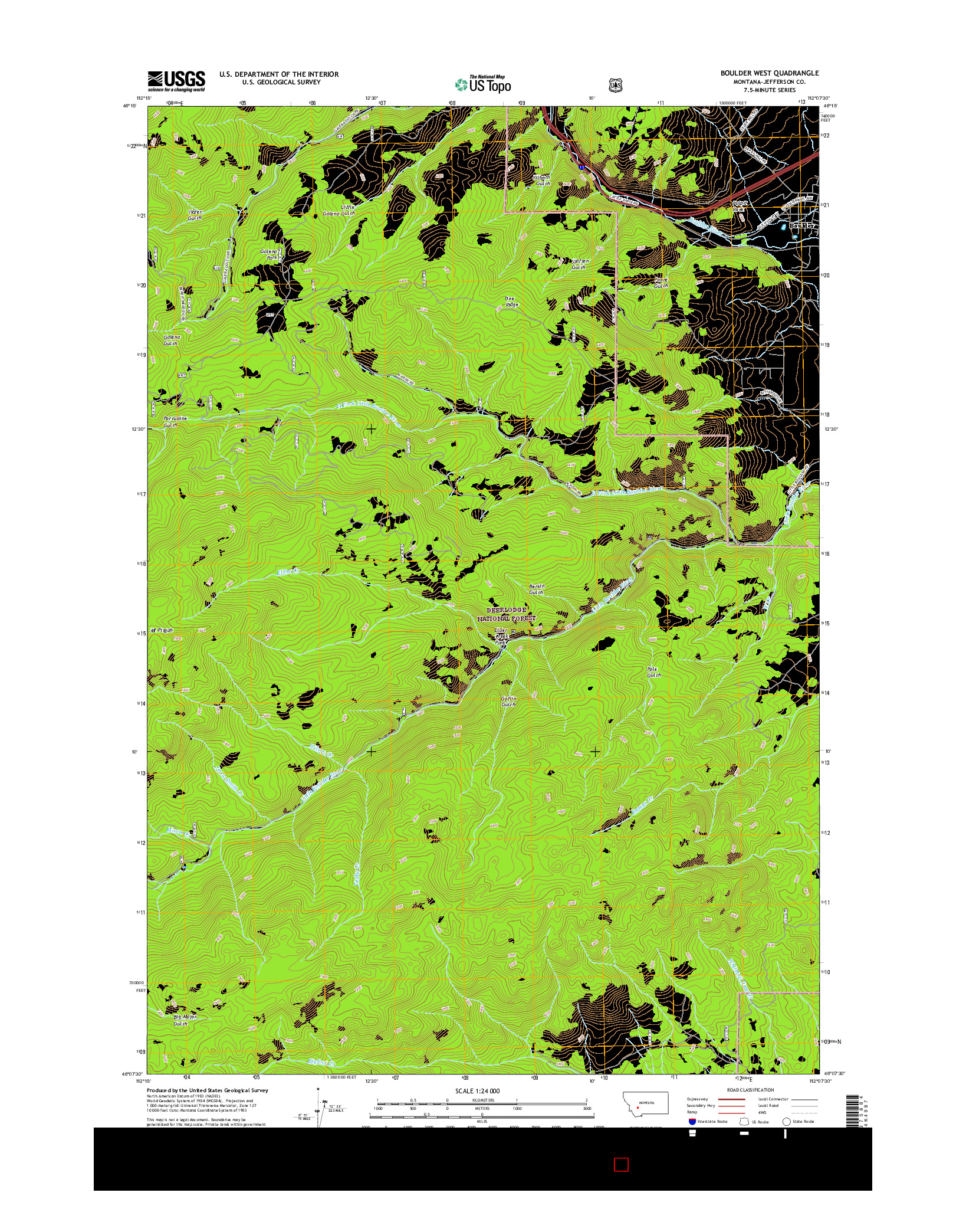 USGS US TOPO 7.5-MINUTE MAP FOR BOULDER WEST, MT 2017