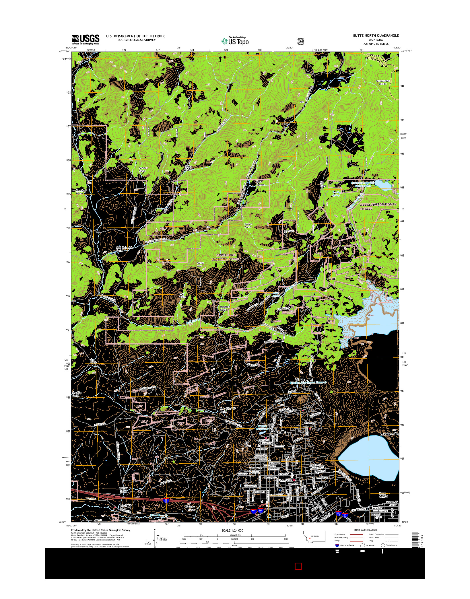 USGS US TOPO 7.5-MINUTE MAP FOR BUTTE NORTH, MT 2017