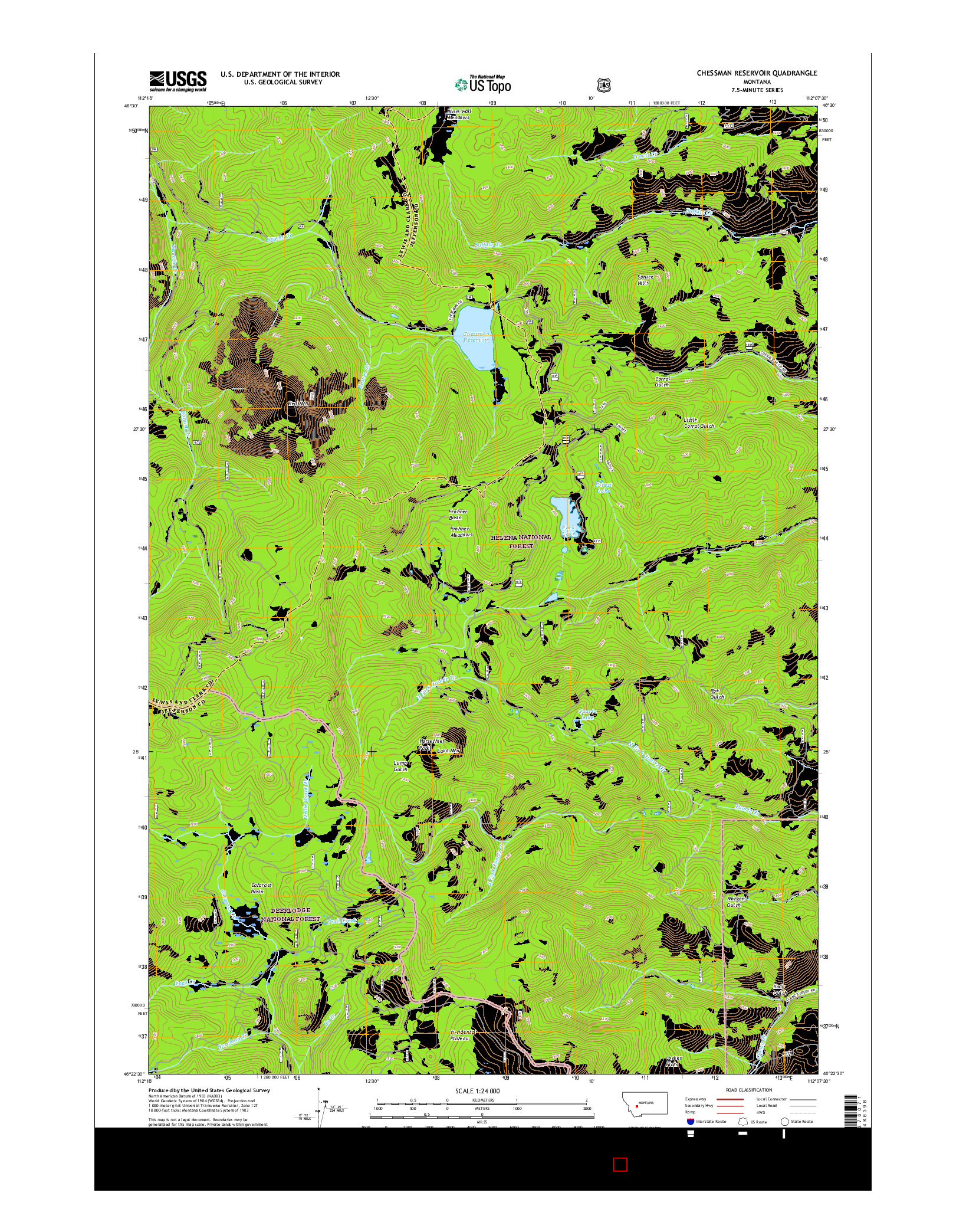 USGS US TOPO 7.5-MINUTE MAP FOR CHESSMAN RESERVOIR, MT 2017