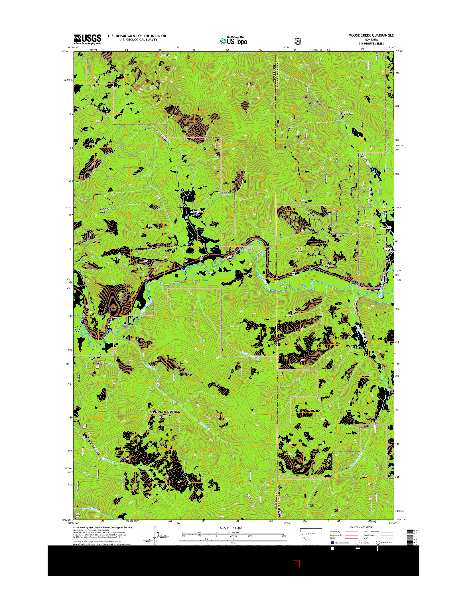 USGS US TOPO 7.5-MINUTE MAP FOR MOOSE CREEK, MT 2017