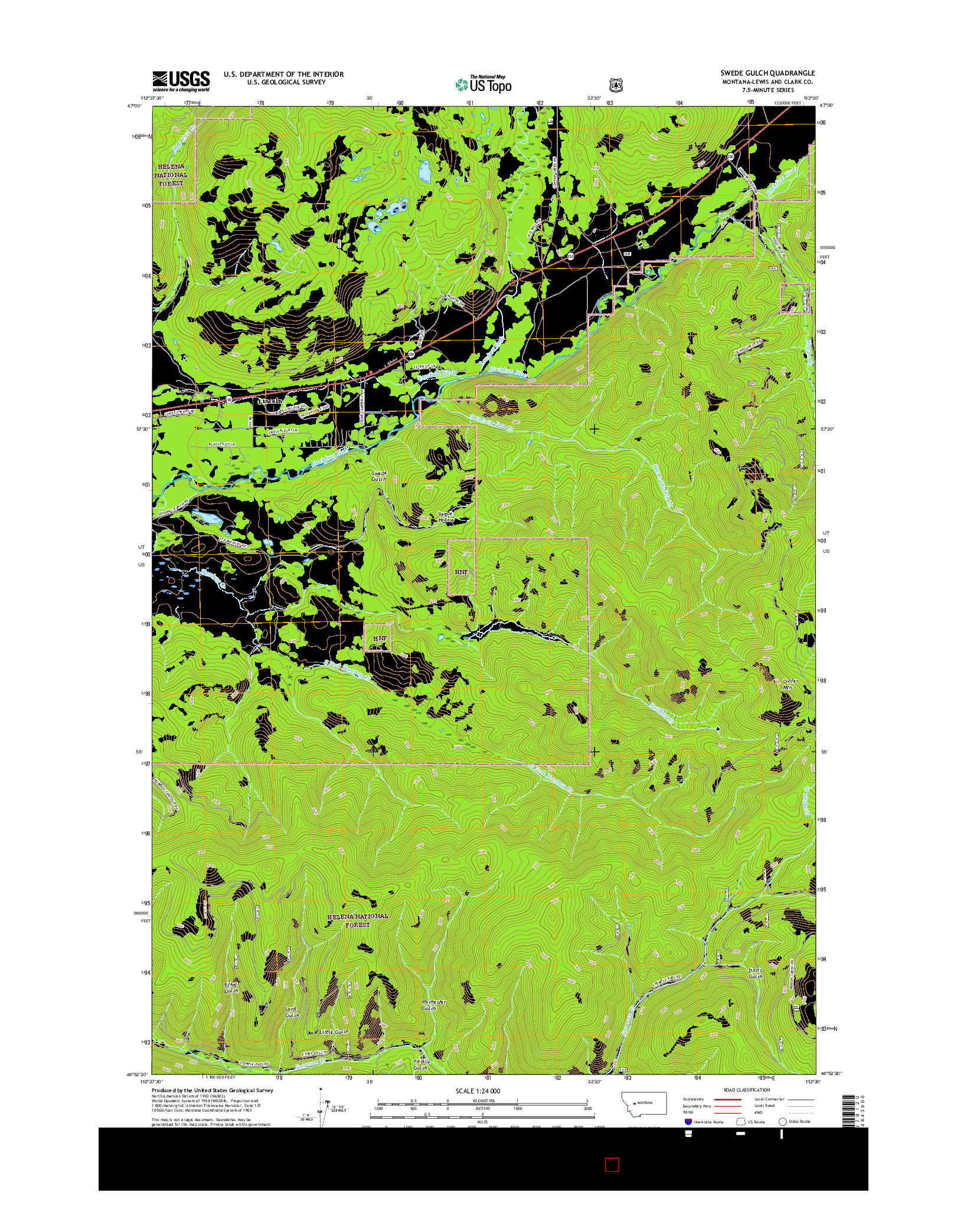 USGS US TOPO 7.5-MINUTE MAP FOR SWEDE GULCH, MT 2017