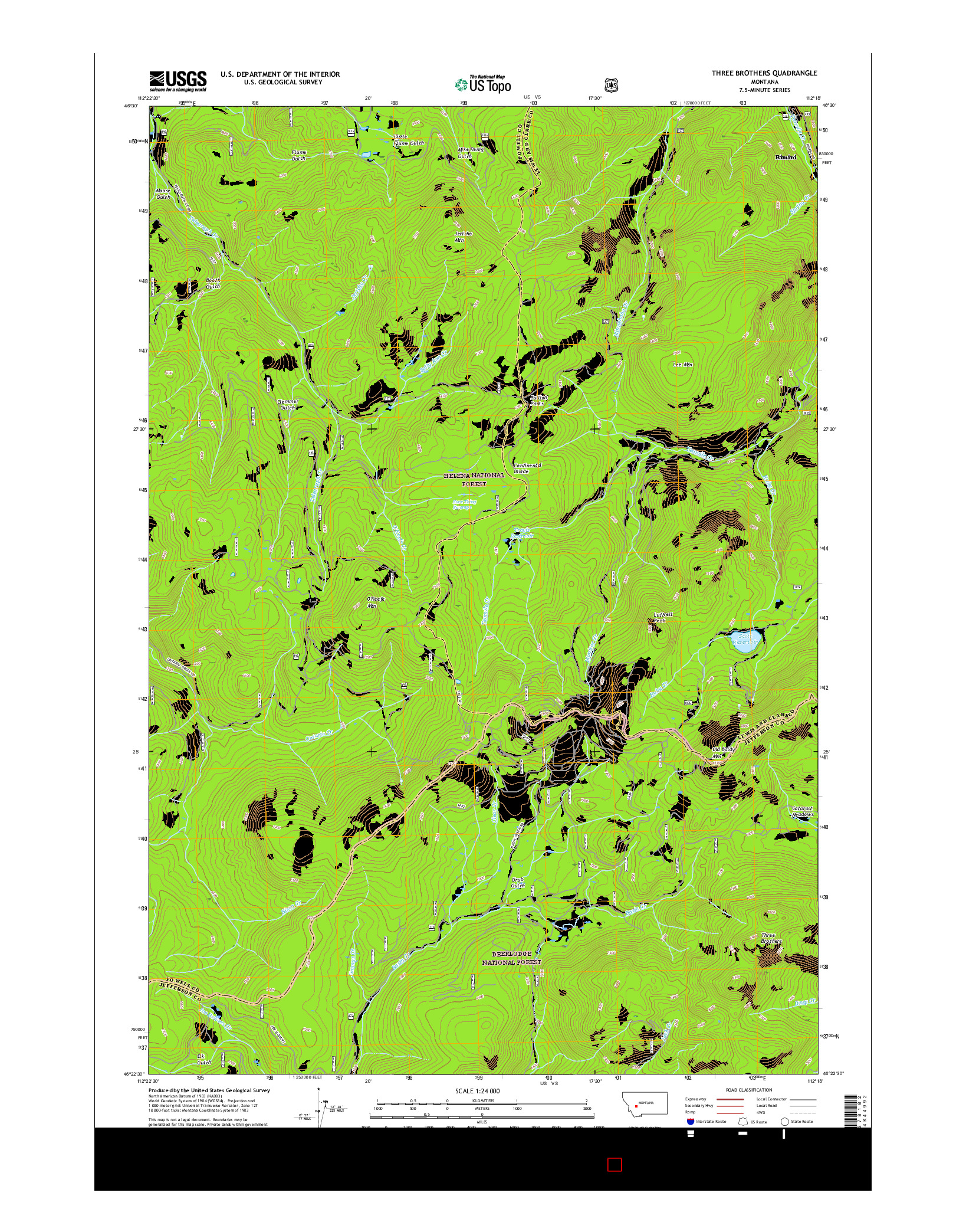 USGS US TOPO 7.5-MINUTE MAP FOR THREE BROTHERS, MT 2017