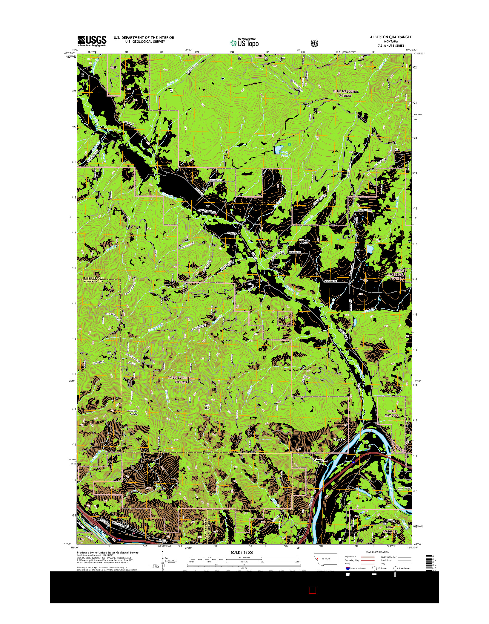 USGS US TOPO 7.5-MINUTE MAP FOR ALBERTON, MT 2017