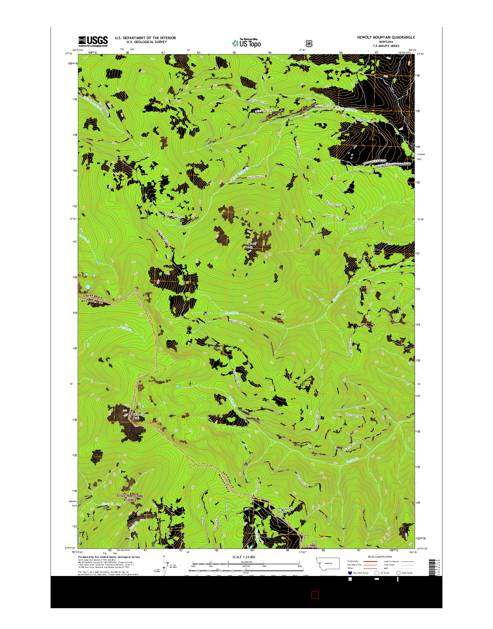 USGS US TOPO 7.5-MINUTE MAP FOR HEWOLF MOUNTAIN, MT 2017