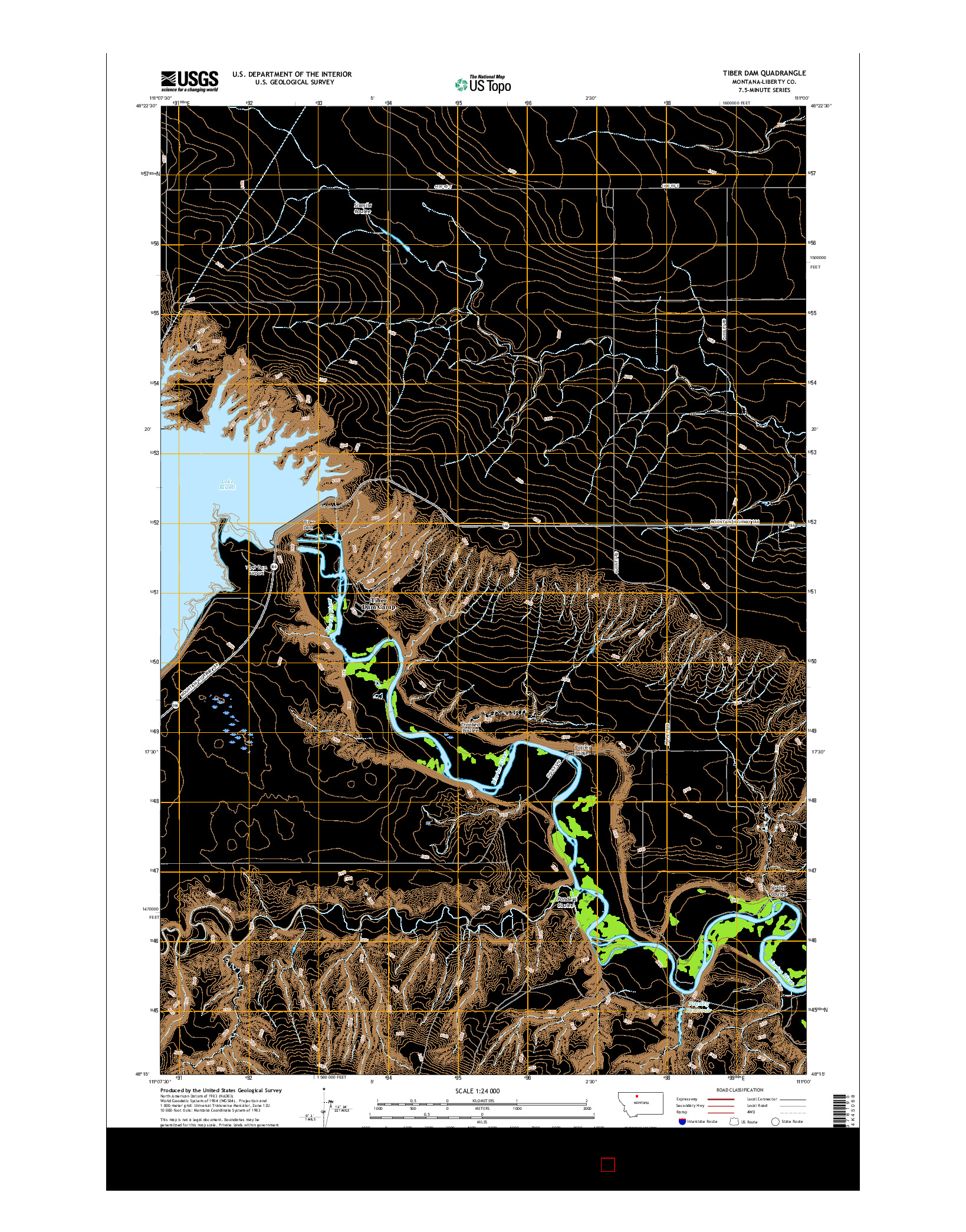 USGS US TOPO 7.5-MINUTE MAP FOR TIBER DAM, MT 2017