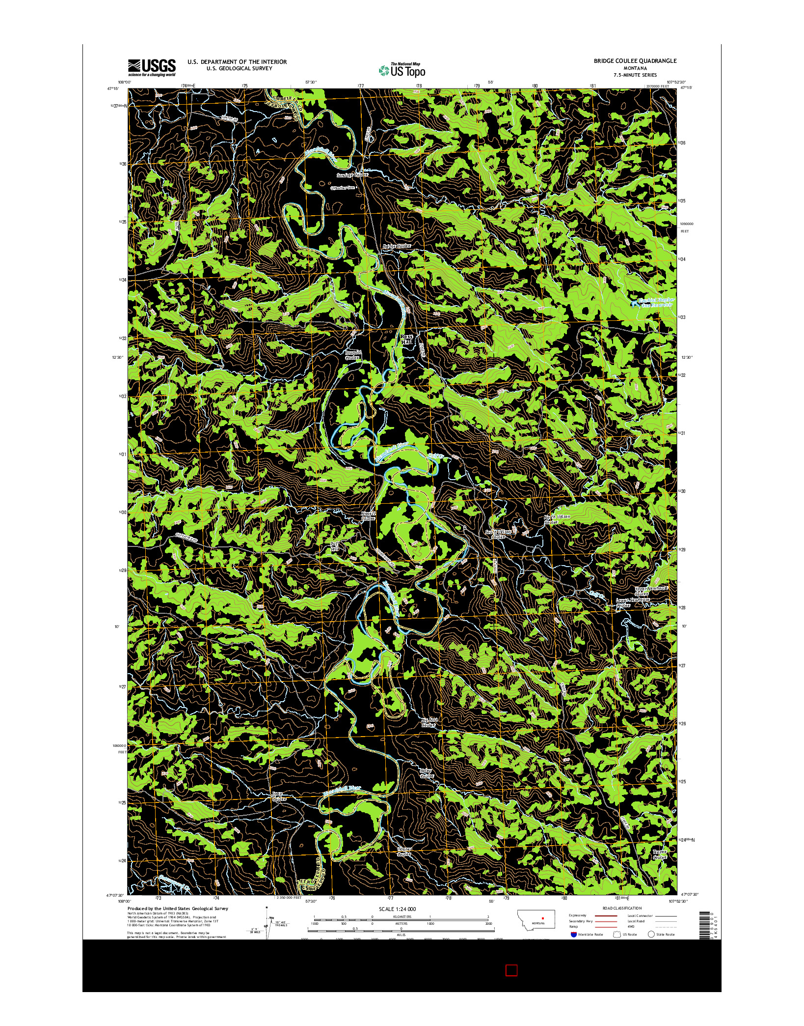 USGS US TOPO 7.5-MINUTE MAP FOR BRIDGE COULEE, MT 2017