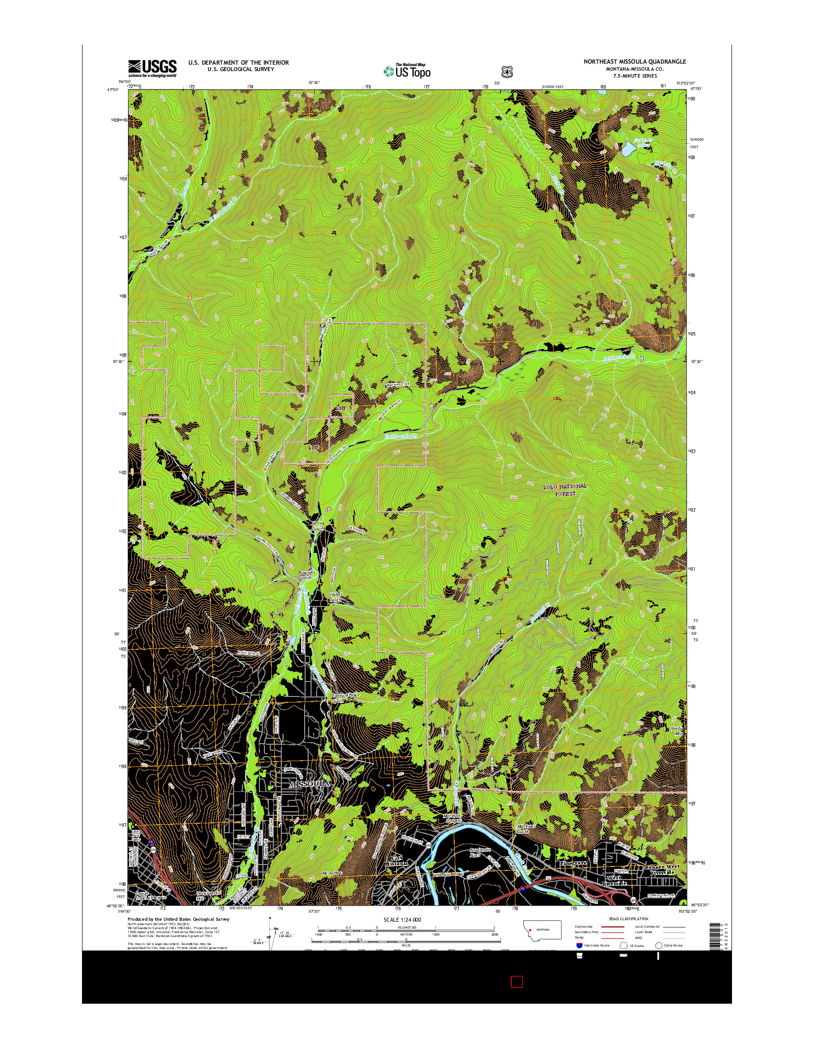 USGS US TOPO 7.5-MINUTE MAP FOR NORTHEAST MISSOULA, MT 2017