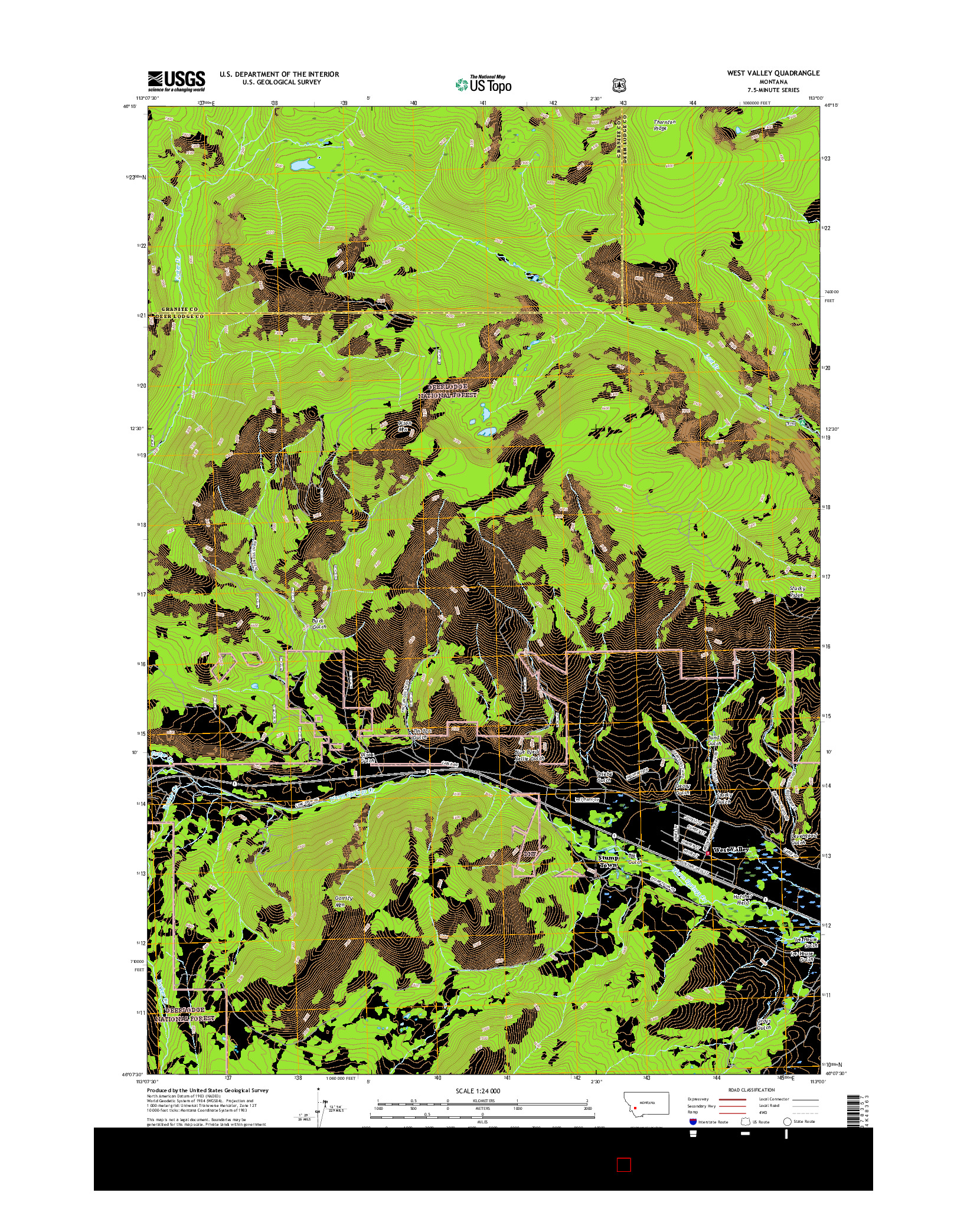 USGS US TOPO 7.5-MINUTE MAP FOR WEST VALLEY, MT 2017