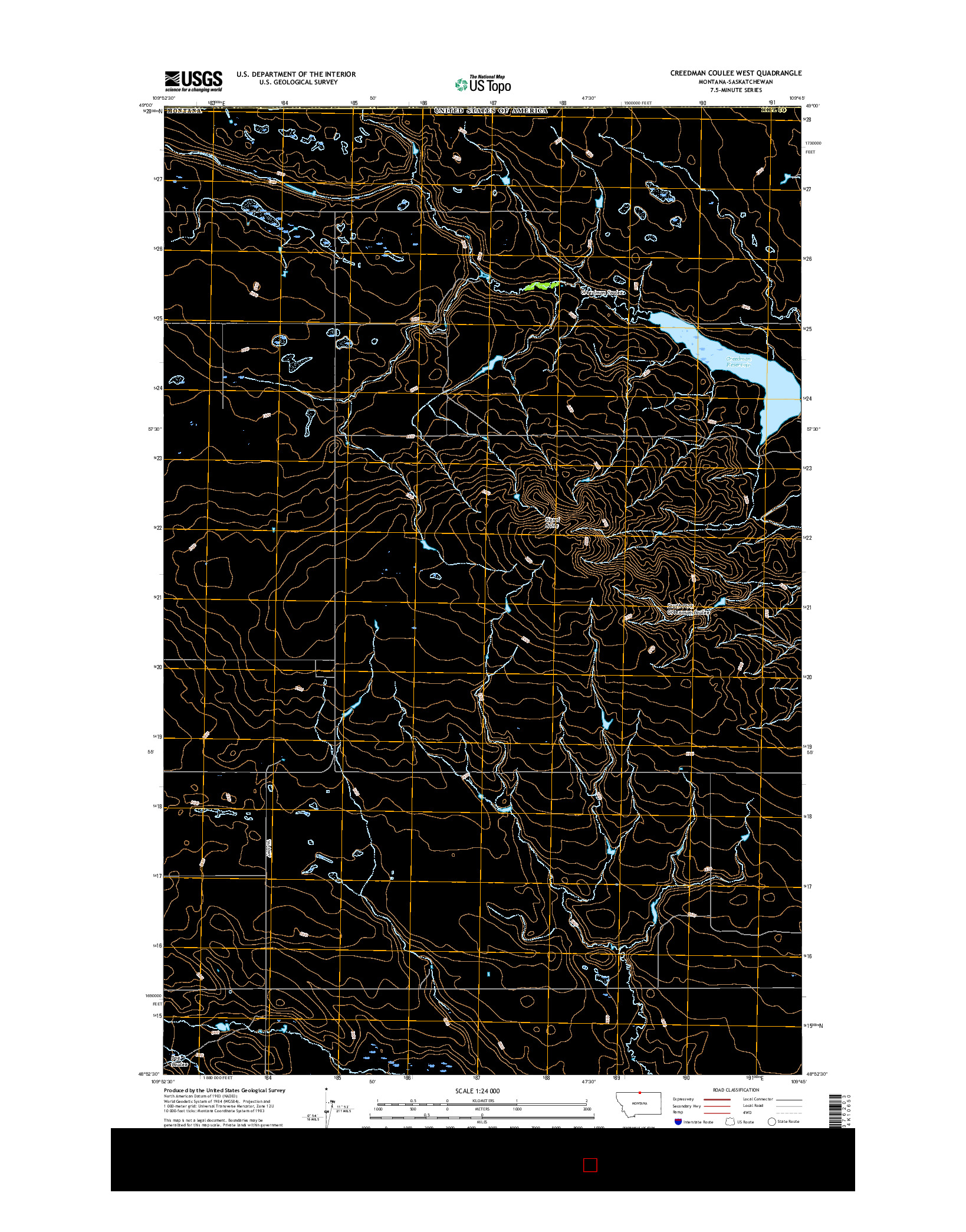 USGS US TOPO 7.5-MINUTE MAP FOR CREEDMAN COULEE WEST, MT-SK 2017