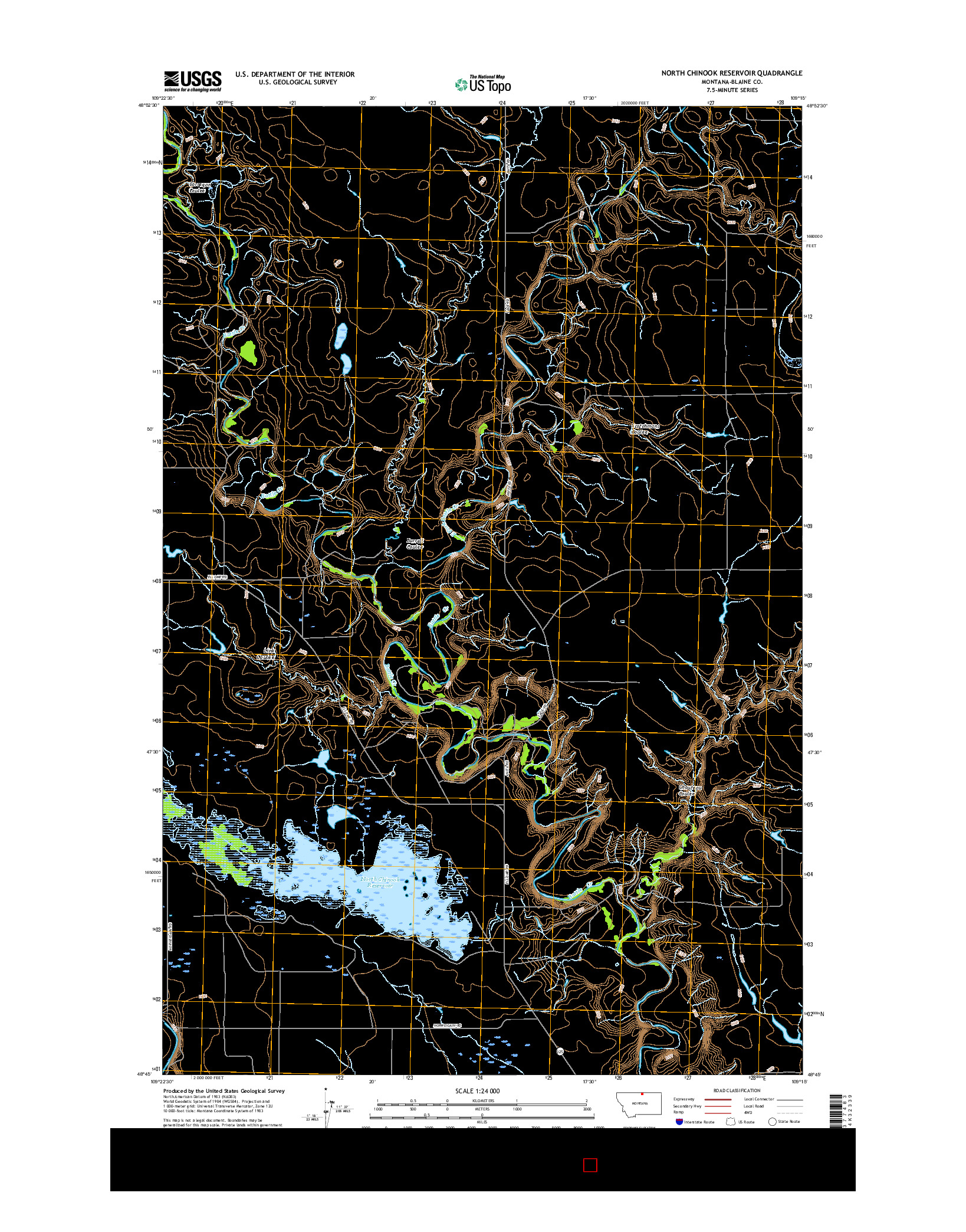 USGS US TOPO 7.5-MINUTE MAP FOR NORTH CHINOOK RESERVOIR, MT 2017