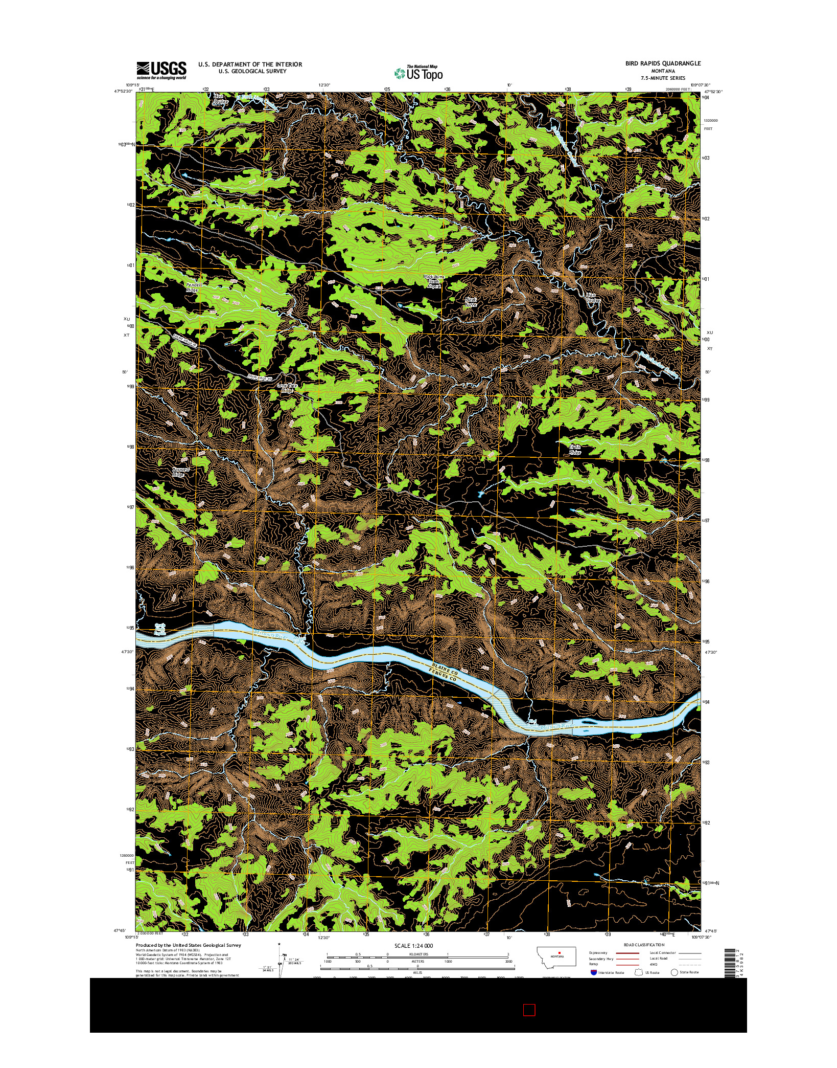 USGS US TOPO 7.5-MINUTE MAP FOR BIRD RAPIDS, MT 2017