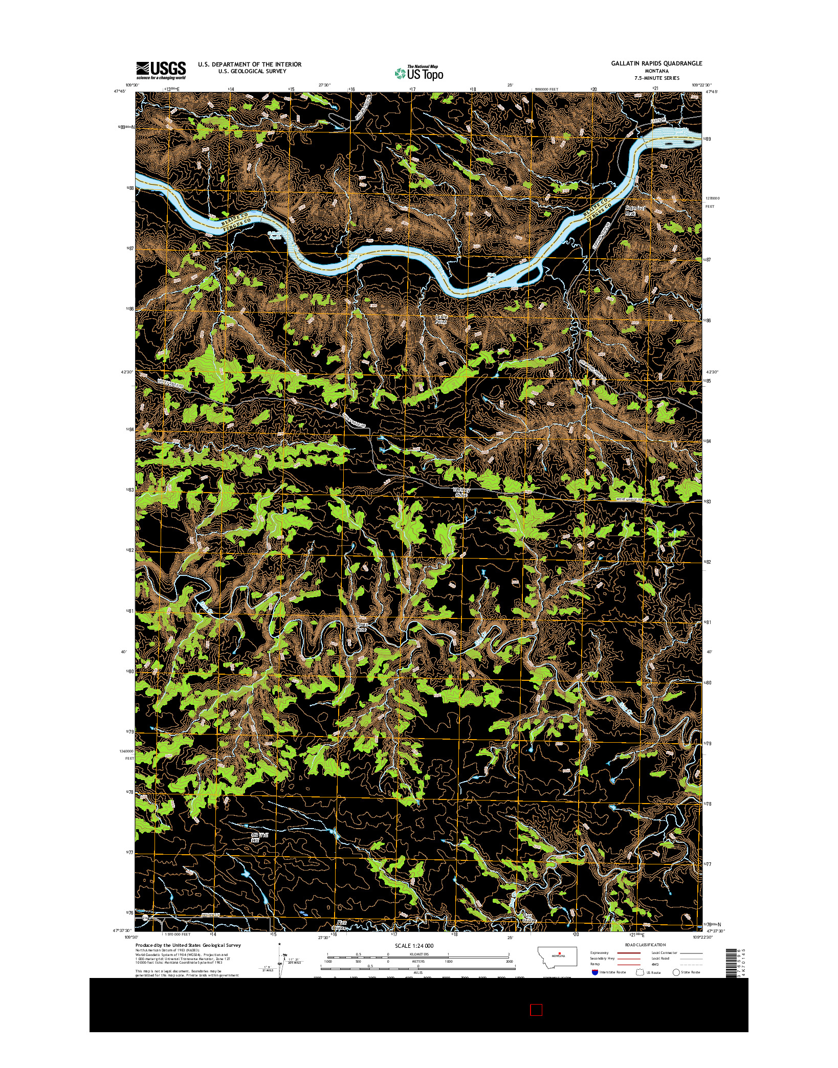 USGS US TOPO 7.5-MINUTE MAP FOR GALLATIN RAPIDS, MT 2017