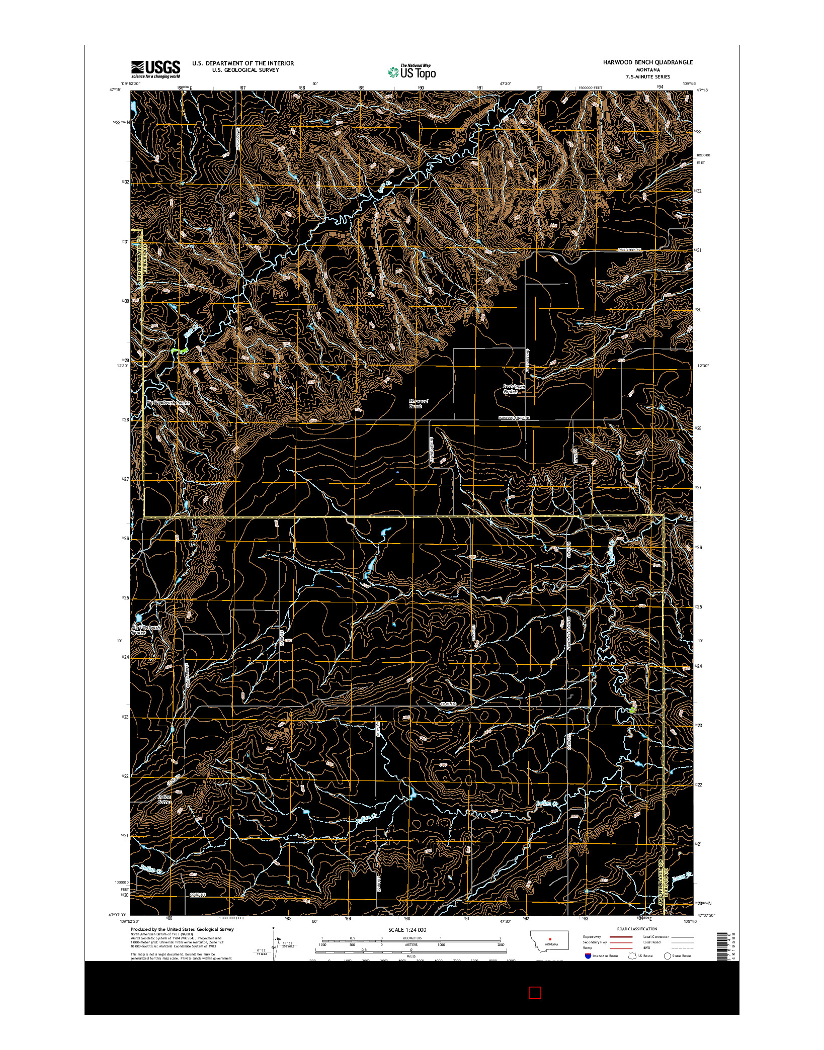 USGS US TOPO 7.5-MINUTE MAP FOR HARWOOD BENCH, MT 2017