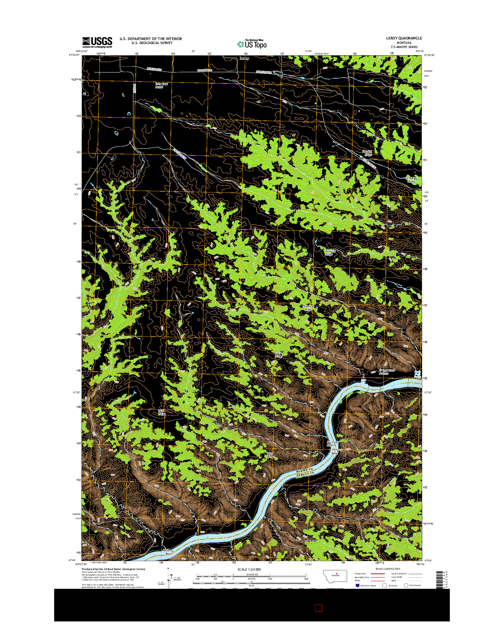 USGS US TOPO 7.5-MINUTE MAP FOR LEROY, MT 2017