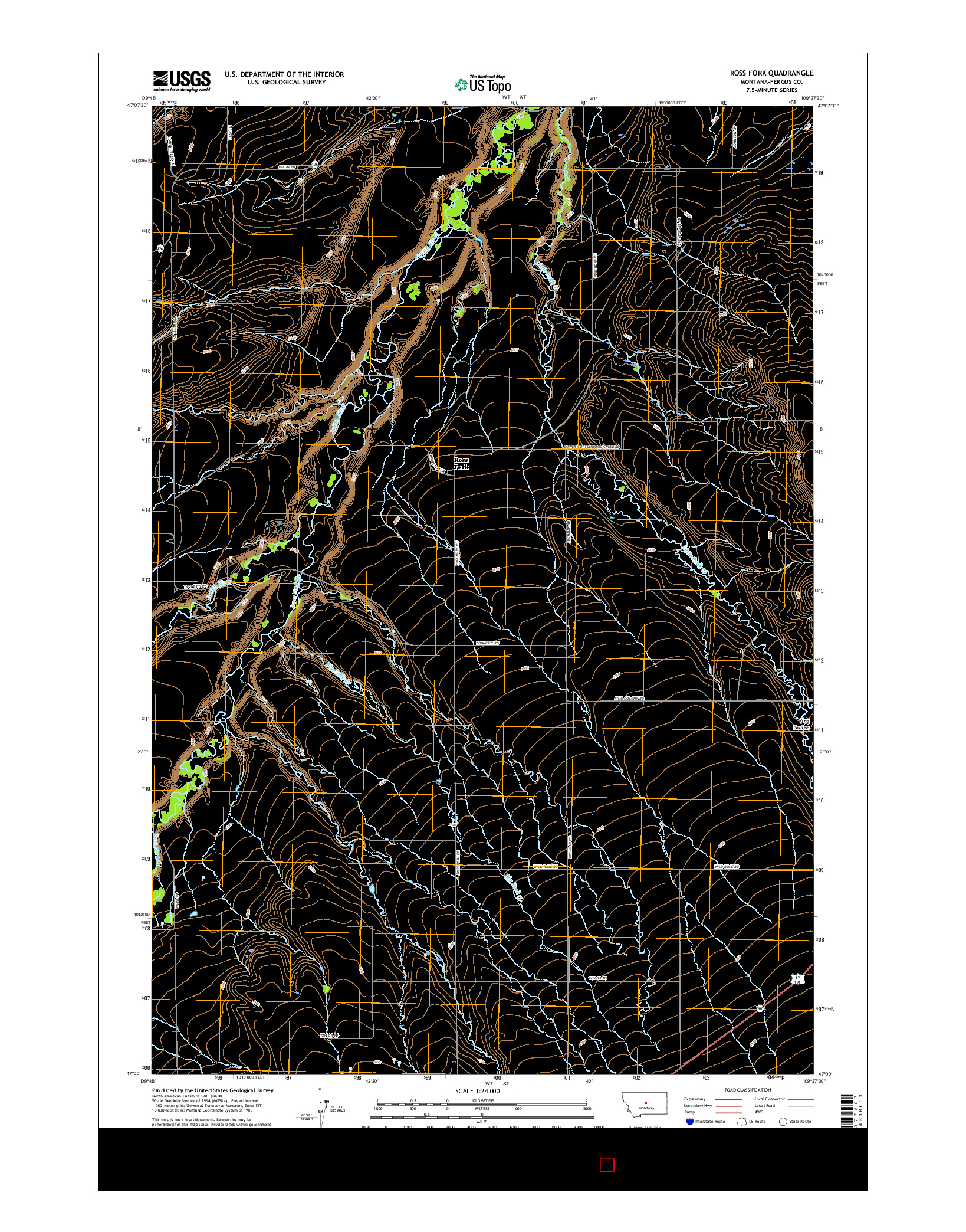 USGS US TOPO 7.5-MINUTE MAP FOR ROSS FORK, MT 2017