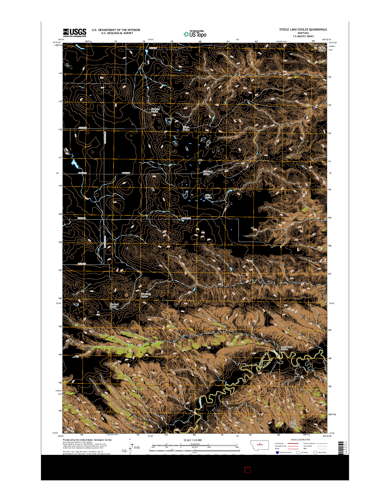 USGS US TOPO 7.5-MINUTE MAP FOR STEELE LAKE COULEE, MT 2017