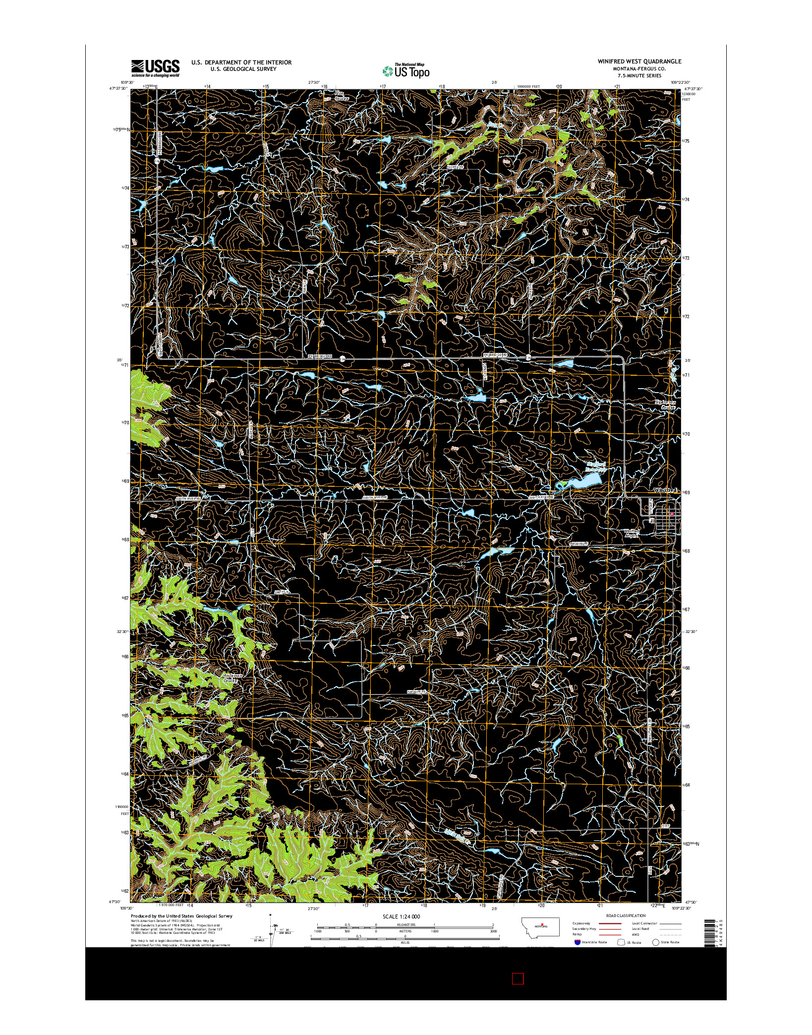 USGS US TOPO 7.5-MINUTE MAP FOR WINIFRED WEST, MT 2017