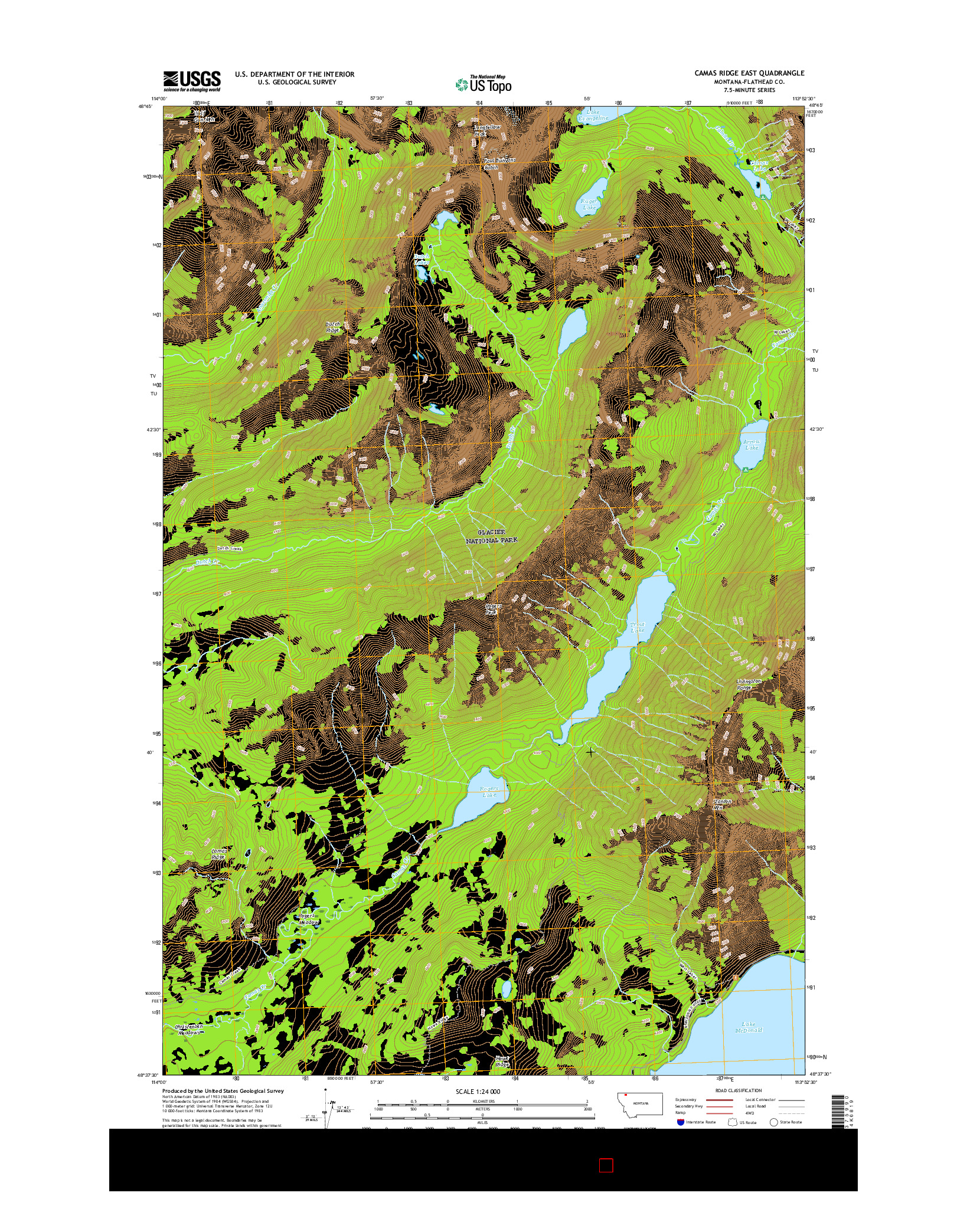 USGS US TOPO 7.5-MINUTE MAP FOR CAMAS RIDGE EAST, MT 2017