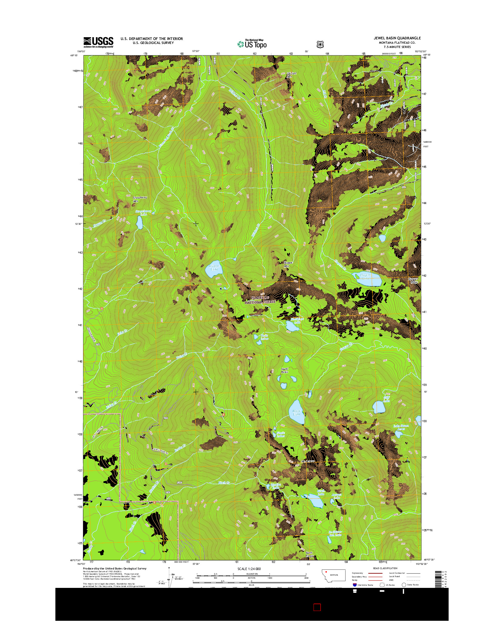 USGS US TOPO 7.5-MINUTE MAP FOR JEWEL BASIN, MT 2017