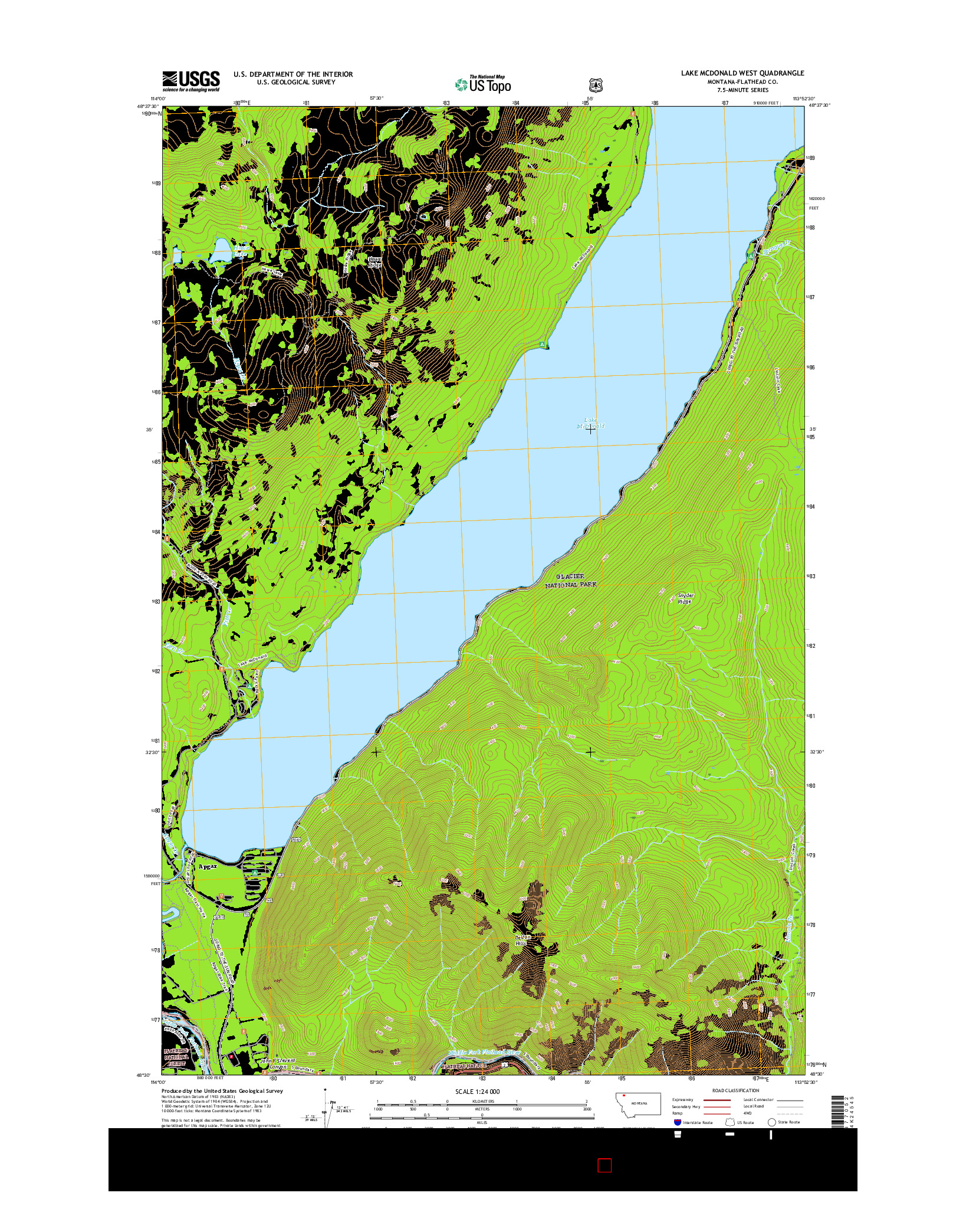 USGS US TOPO 7.5-MINUTE MAP FOR LAKE MCDONALD WEST, MT 2017