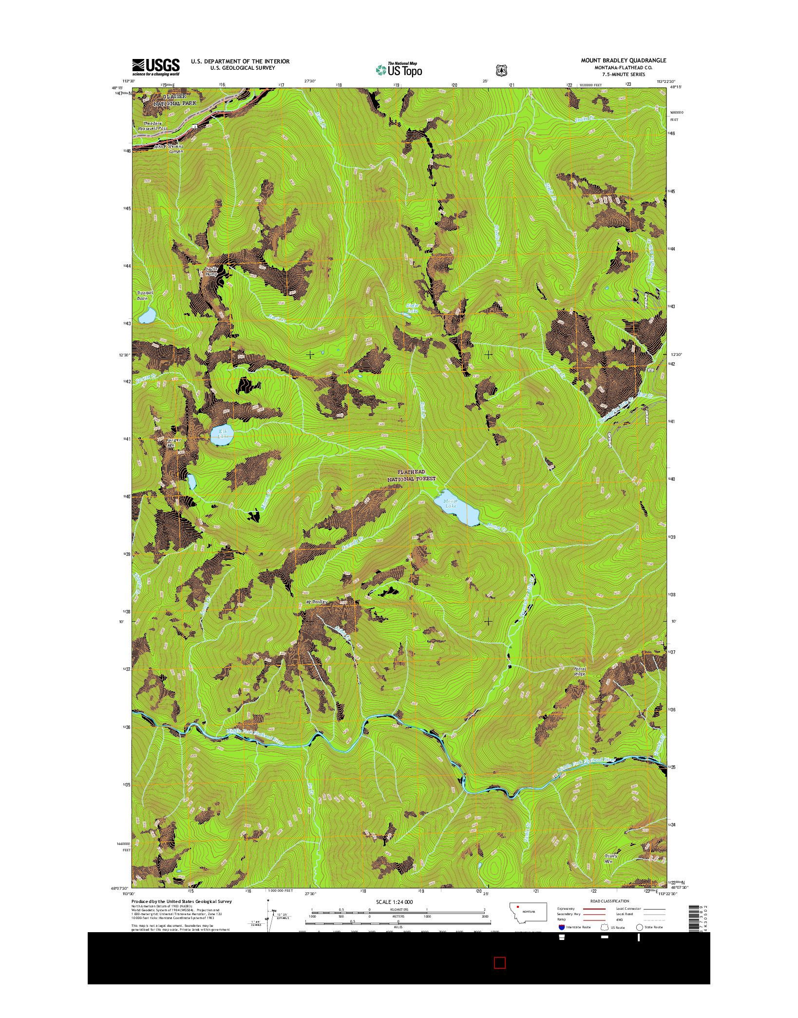 USGS US TOPO 7.5-MINUTE MAP FOR MOUNT BRADLEY, MT 2017