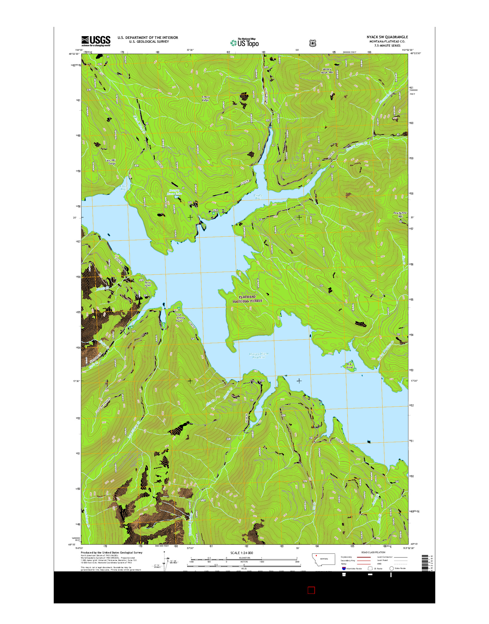 USGS US TOPO 7.5-MINUTE MAP FOR NYACK SW, MT 2017