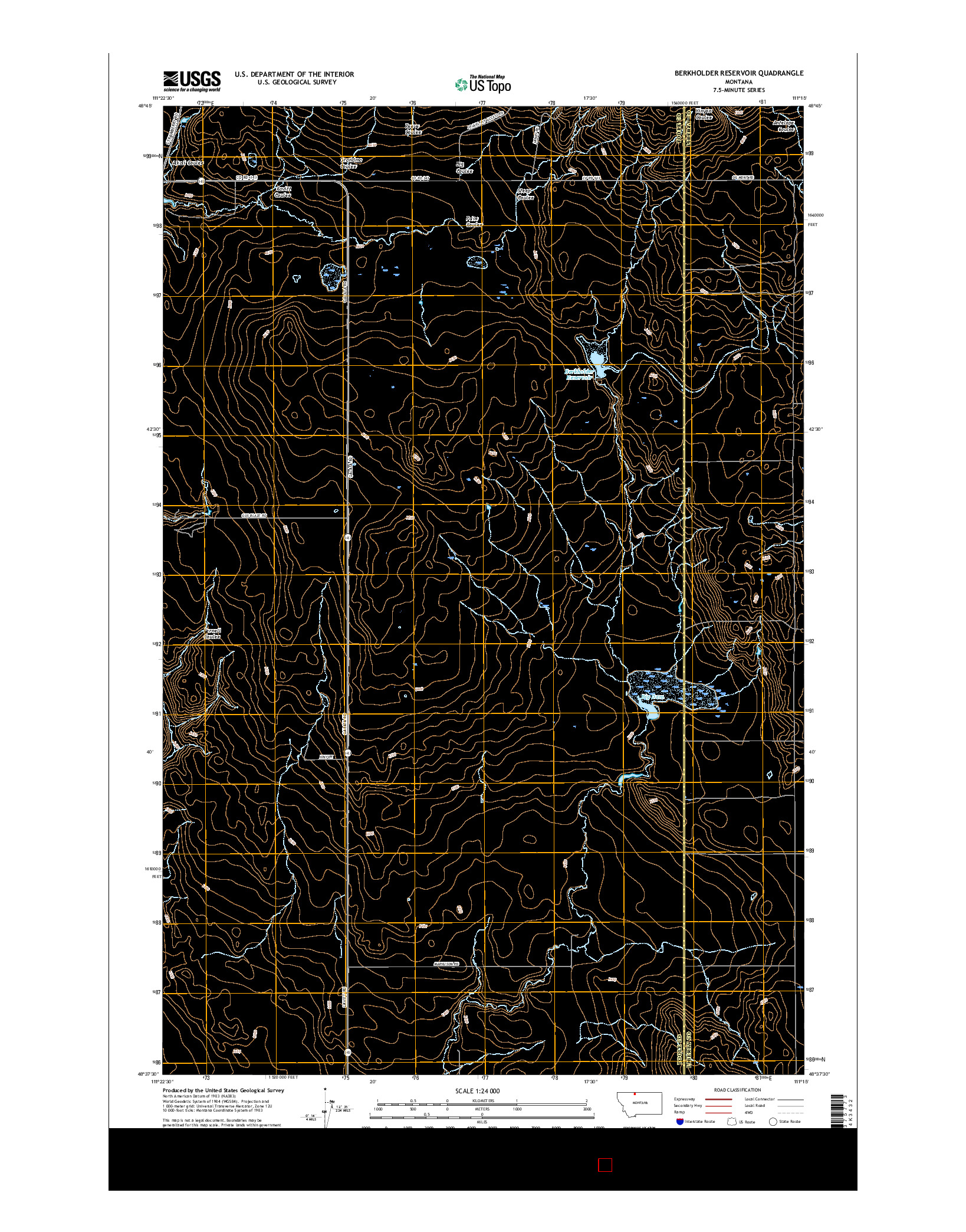 USGS US TOPO 7.5-MINUTE MAP FOR BERKHOLDER RESERVOIR, MT 2017