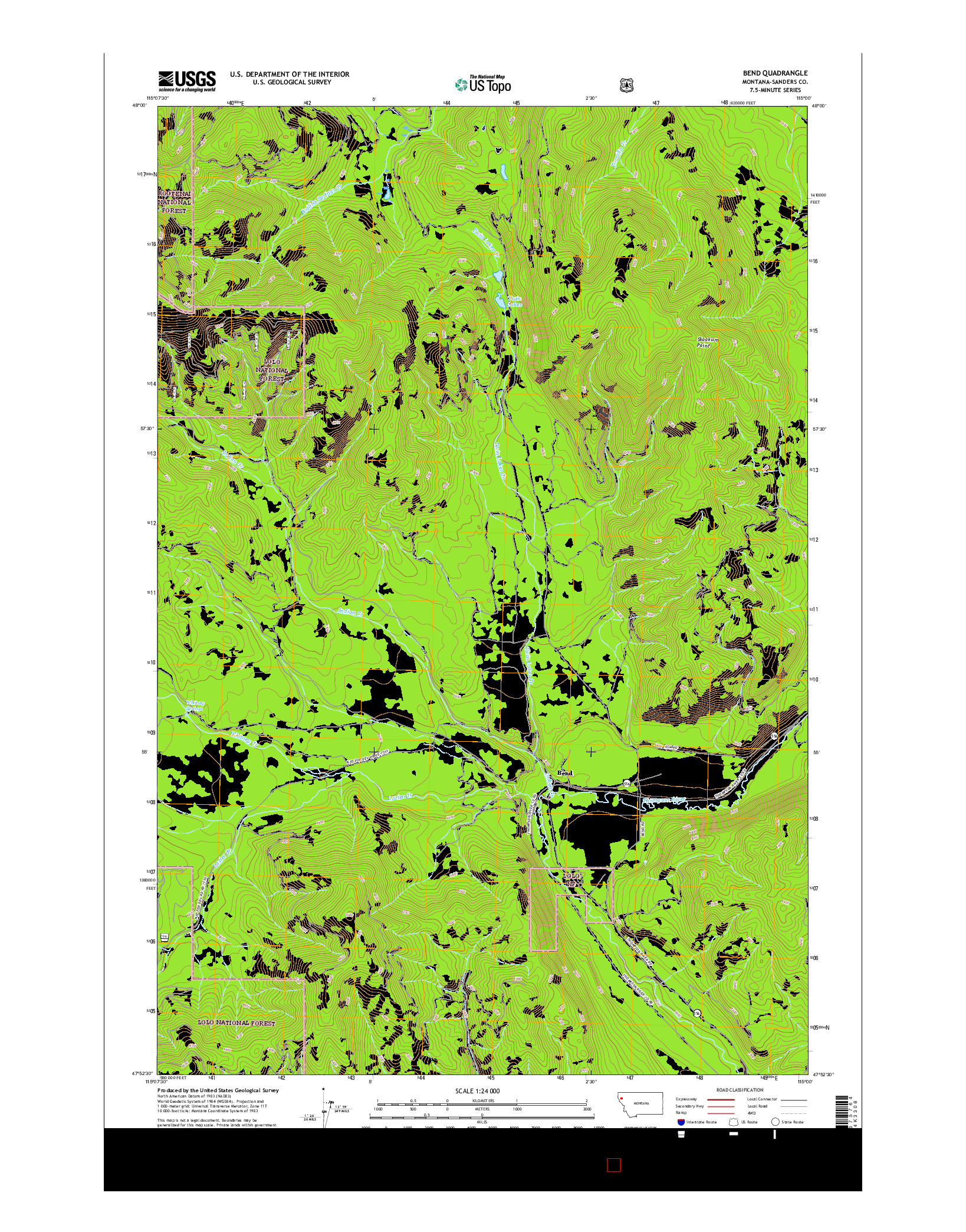 USGS US TOPO 7.5-MINUTE MAP FOR BEND, MT 2017